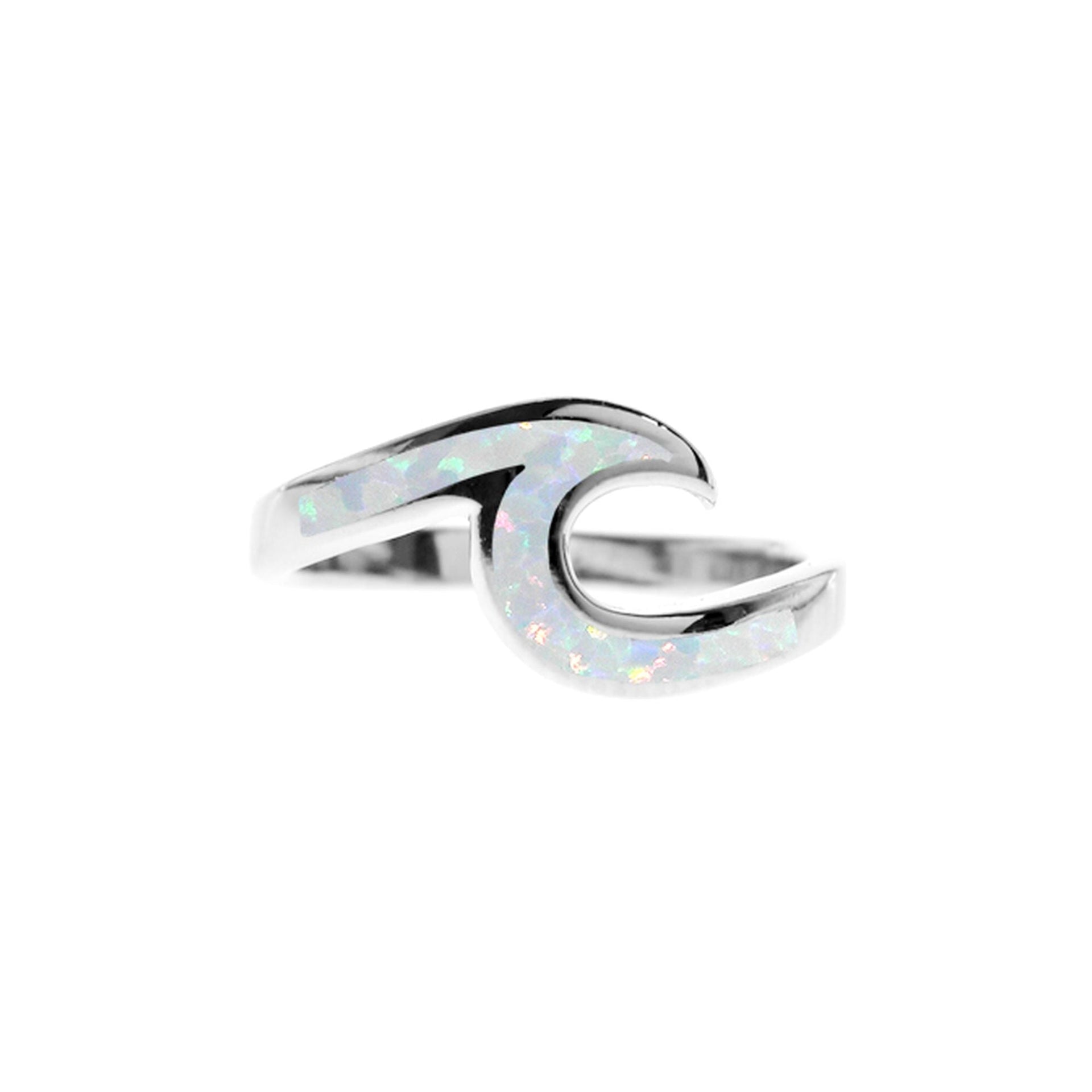 Ana white opalique inlaid wave ring