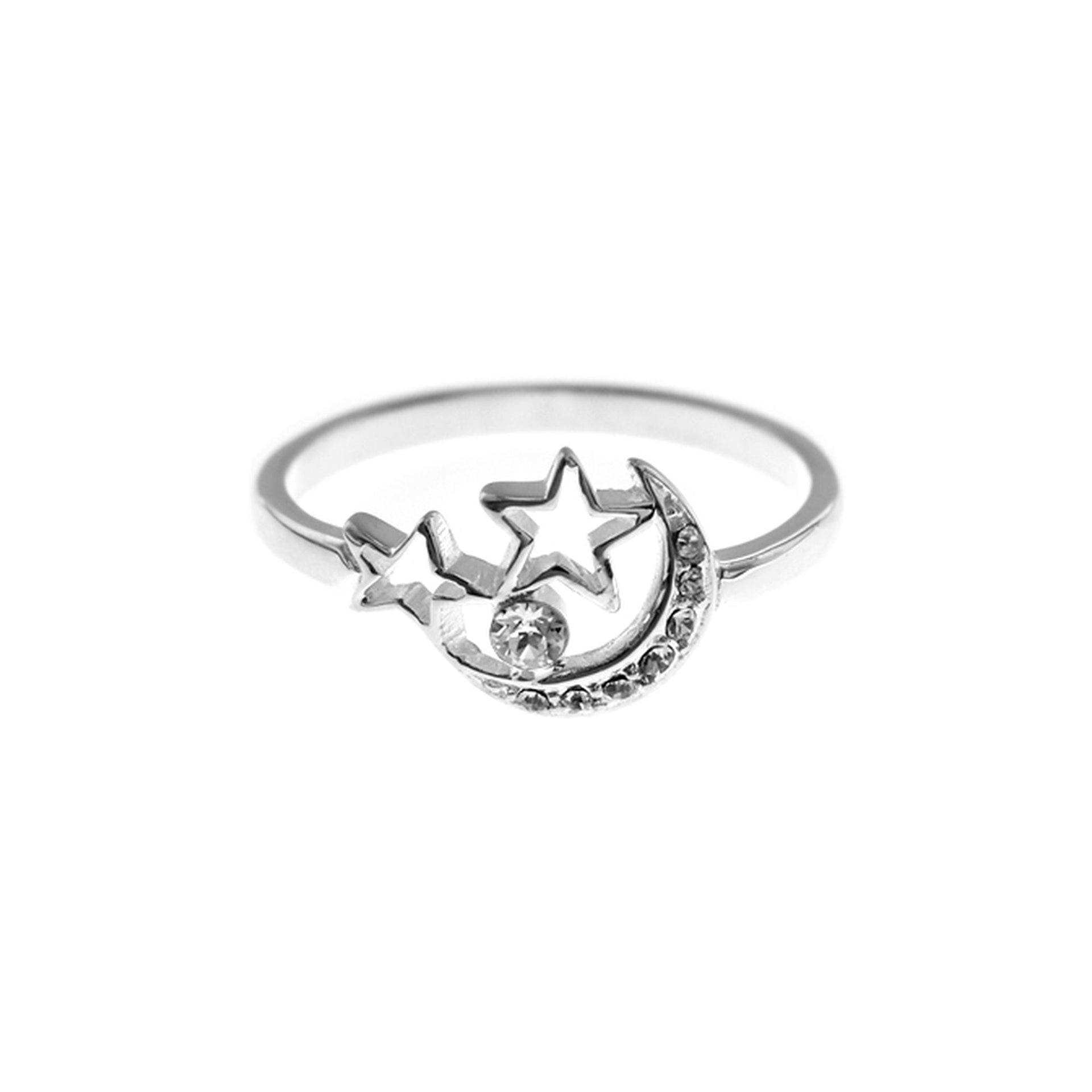Natalie CZ crescent moon & star cluster ring