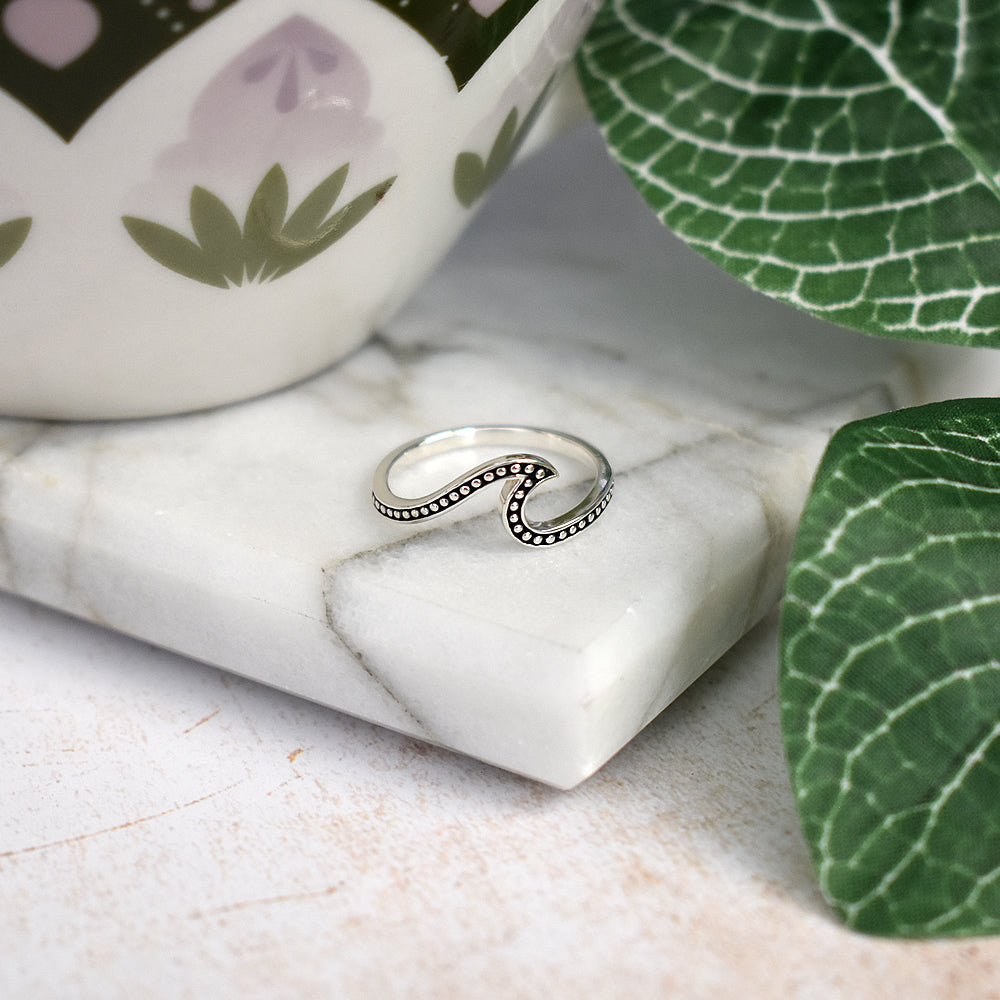 Mila studded oxidised wave ring
