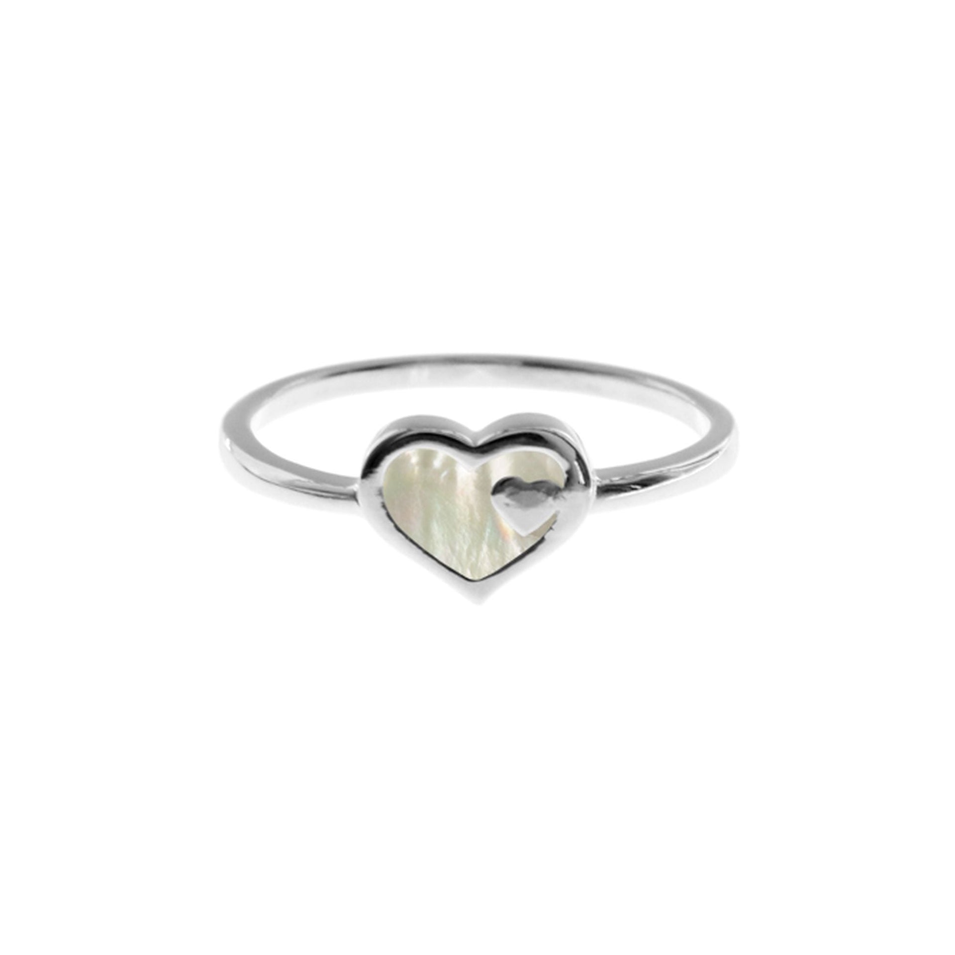 Bronwen inlaid mother of pearl heart in heart ring