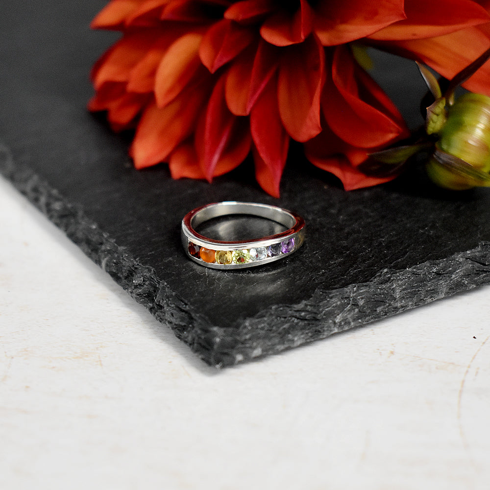 Kenna multi-coloured wave half eternity ring