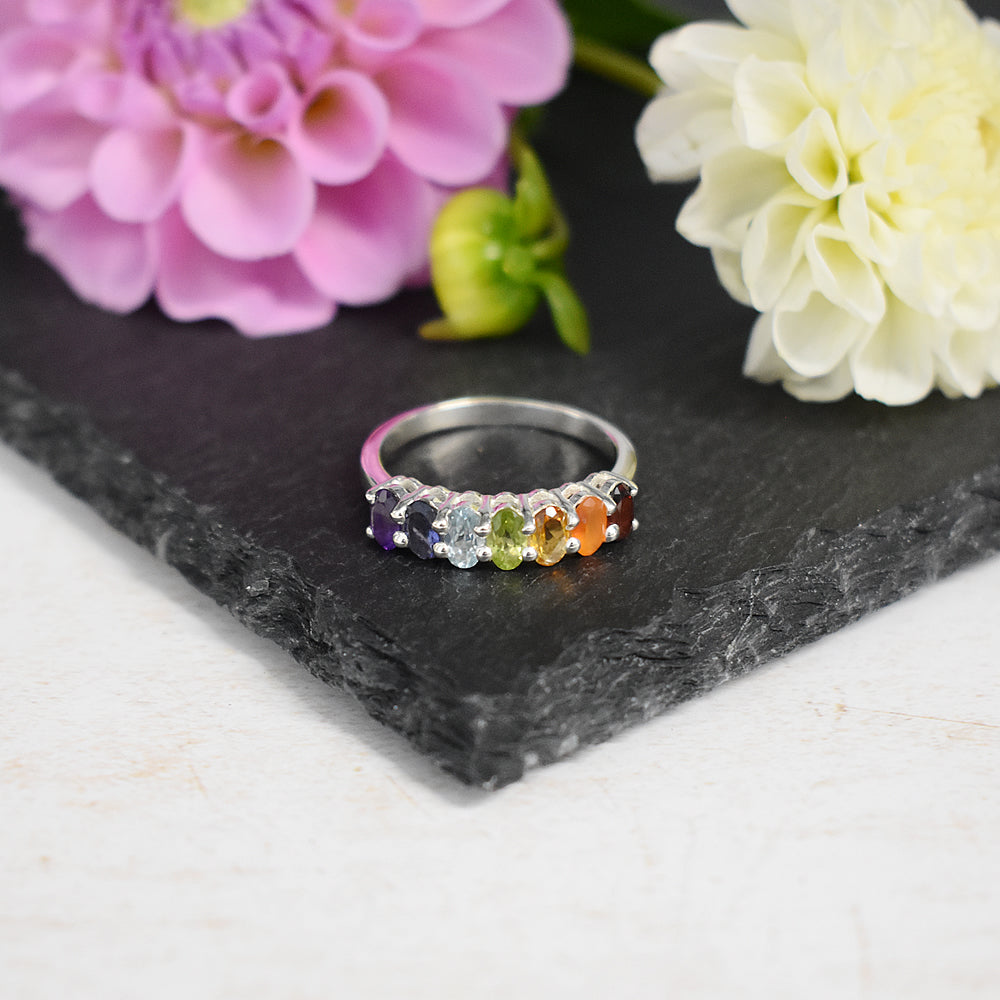Kenna claw-set multi-coloured ring