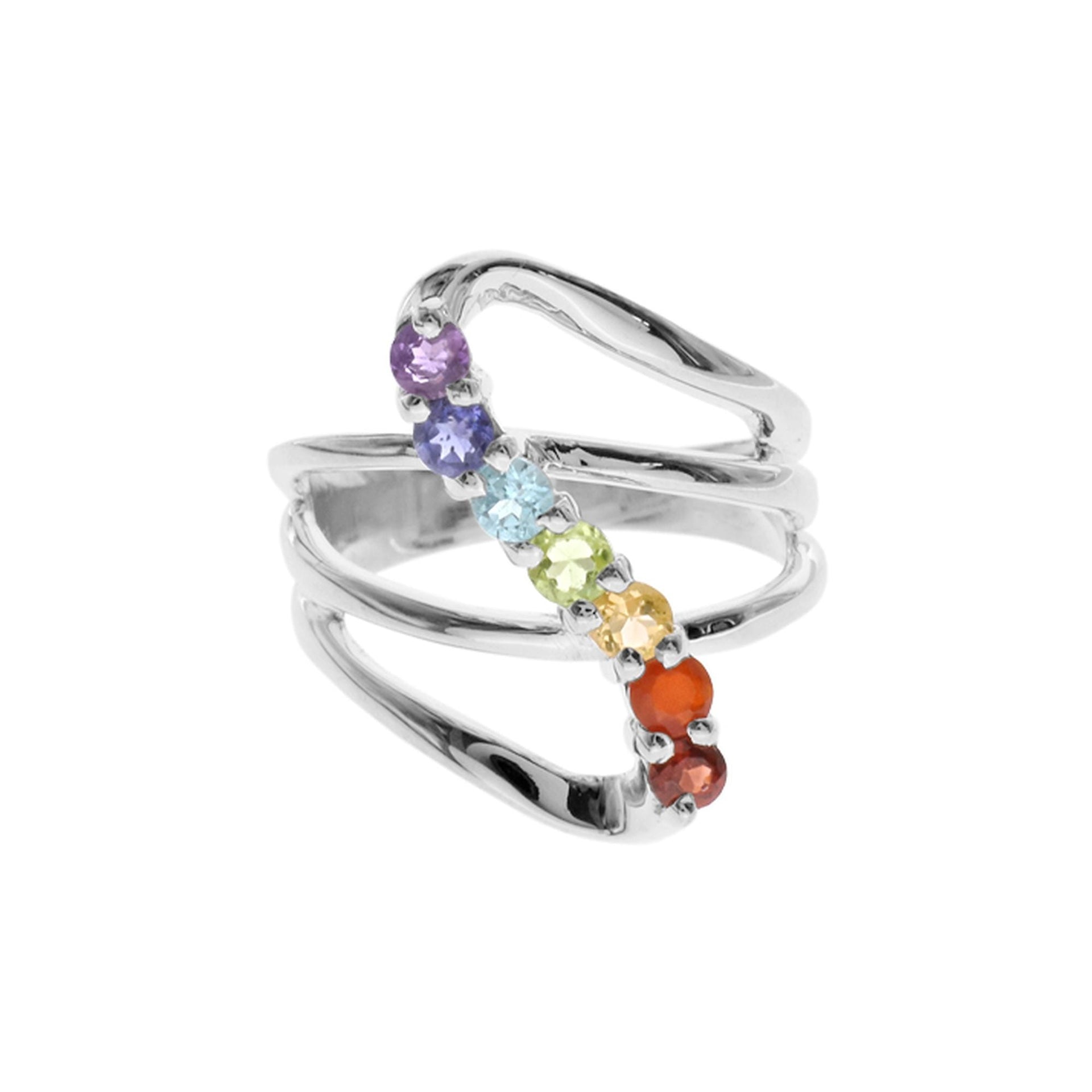Kenna multi-coloured three strand 'S' ring