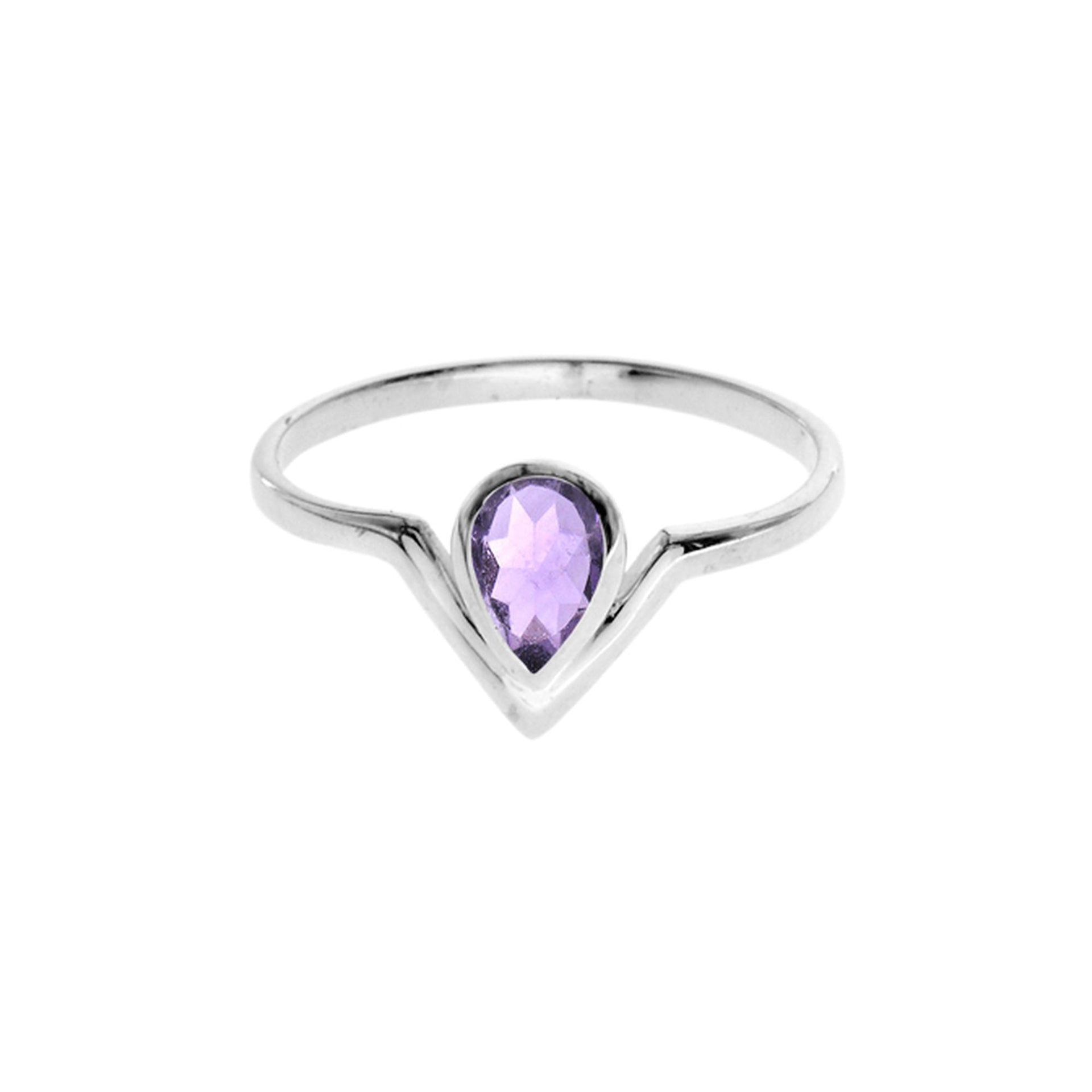 Lola teardrop amethyst facet 'V' ring