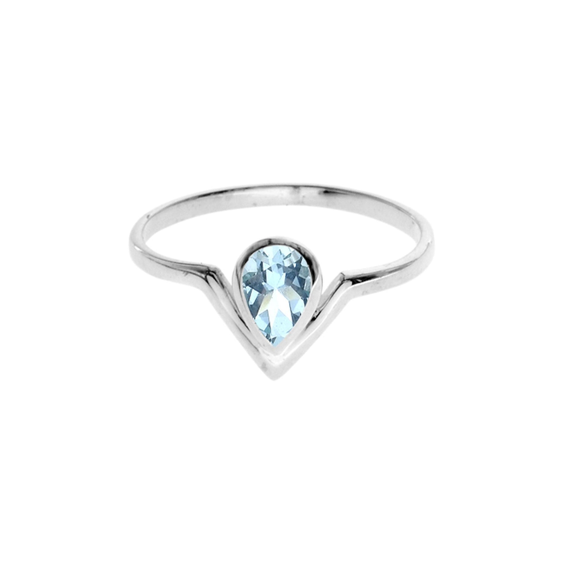 Lola teardrop blue topaz 'V' ring