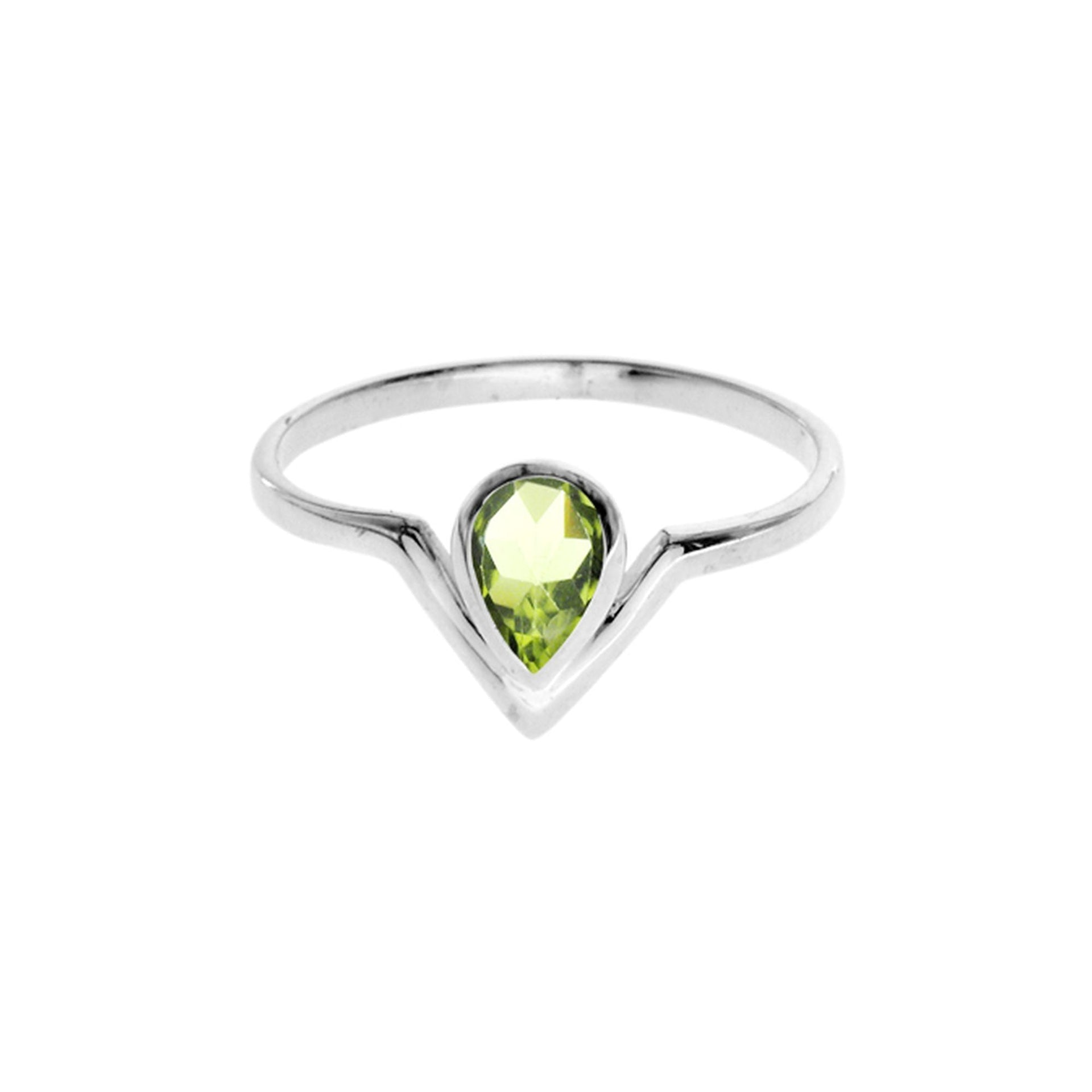 Lola teardrop peridot facet 'V' ring