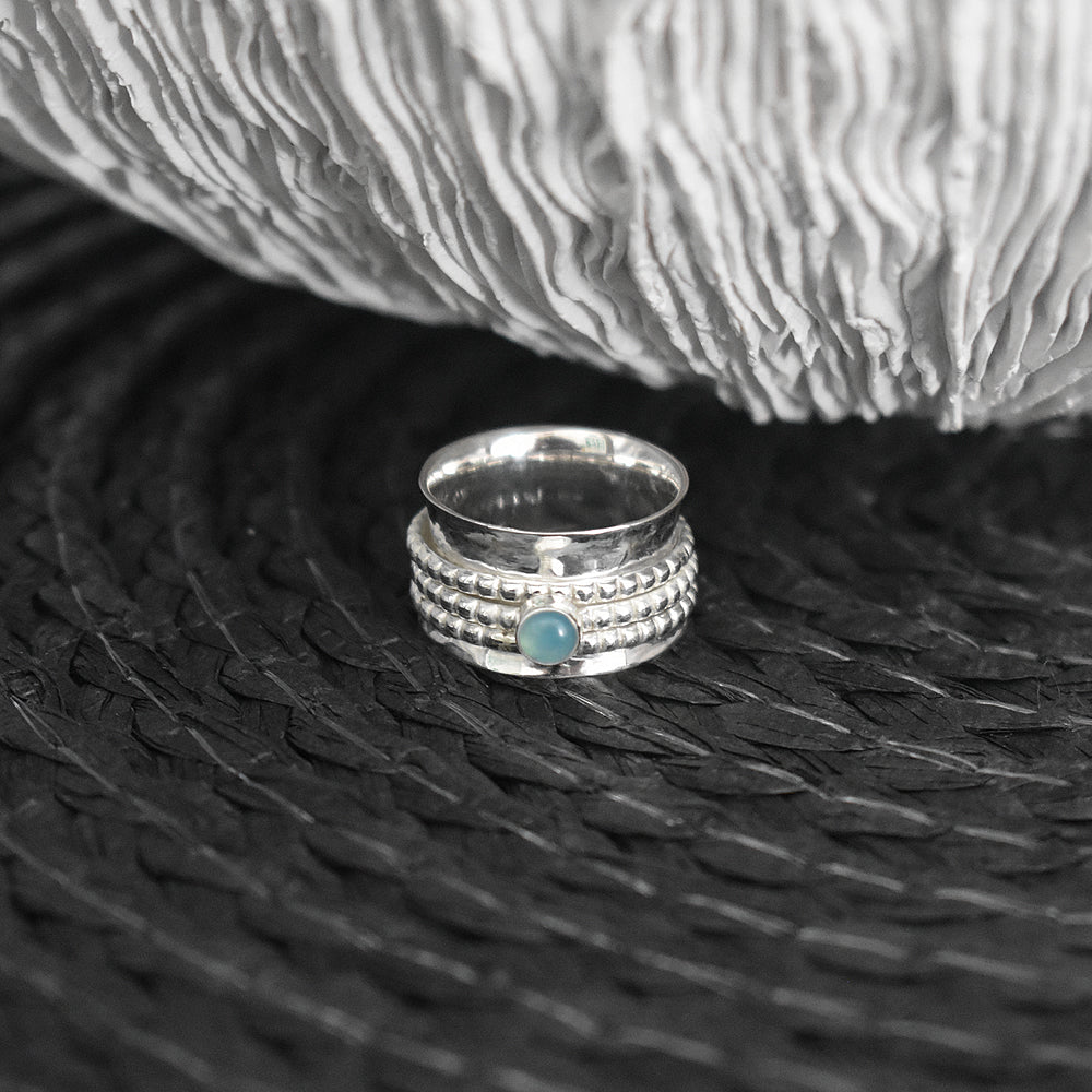 Lexi blue chalcedony triple spinning bobble band ring