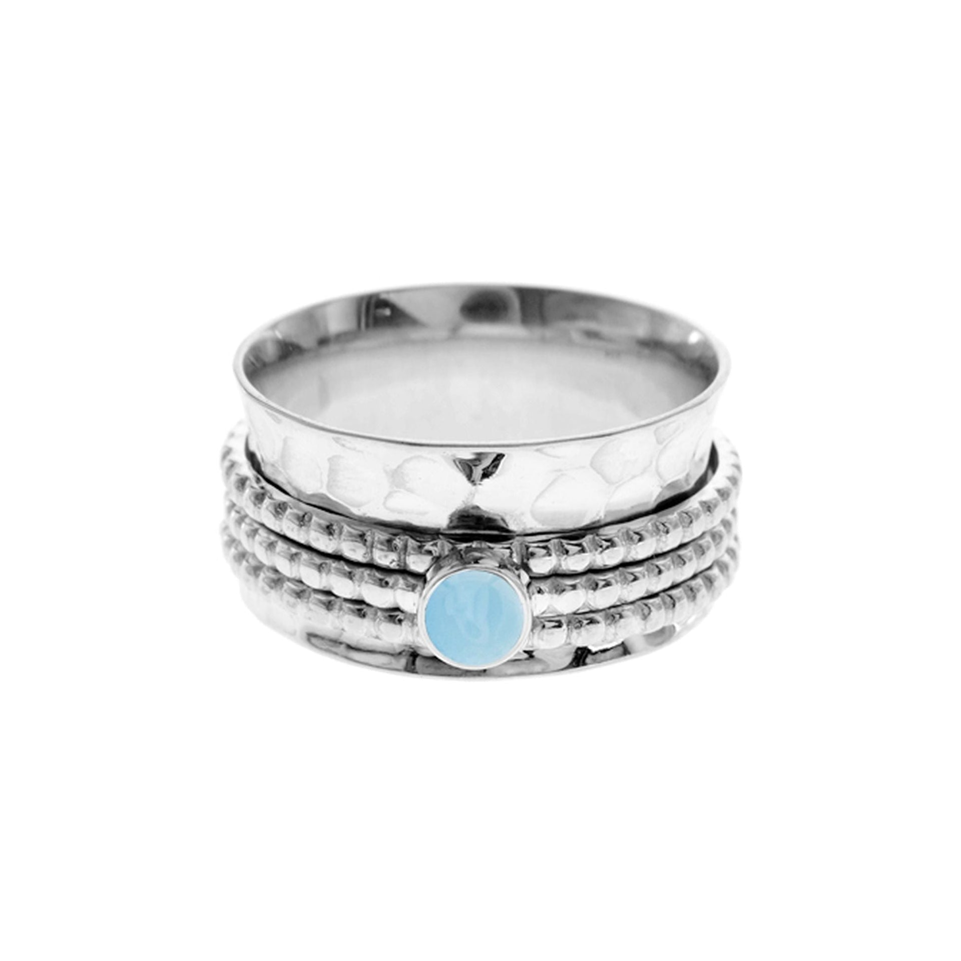 Lexi blue chalcedony triple spinning bobble band ring