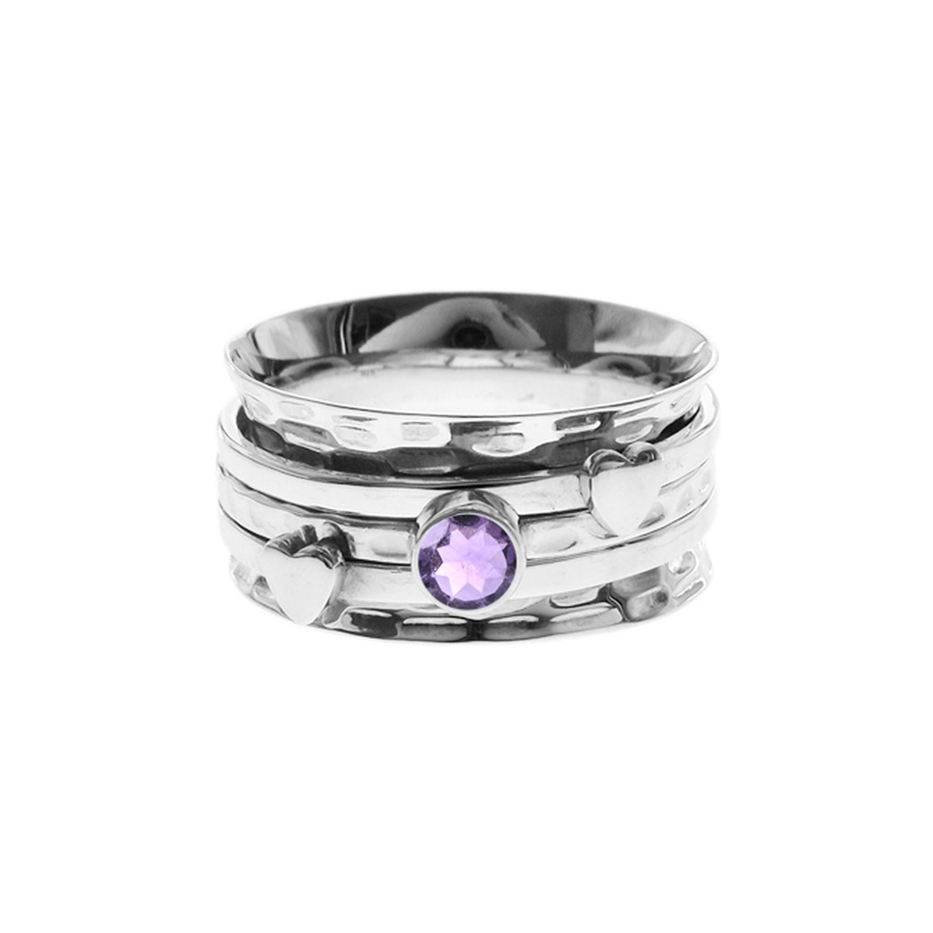 Lexi triple band hearts & amethyst facet spinning ring