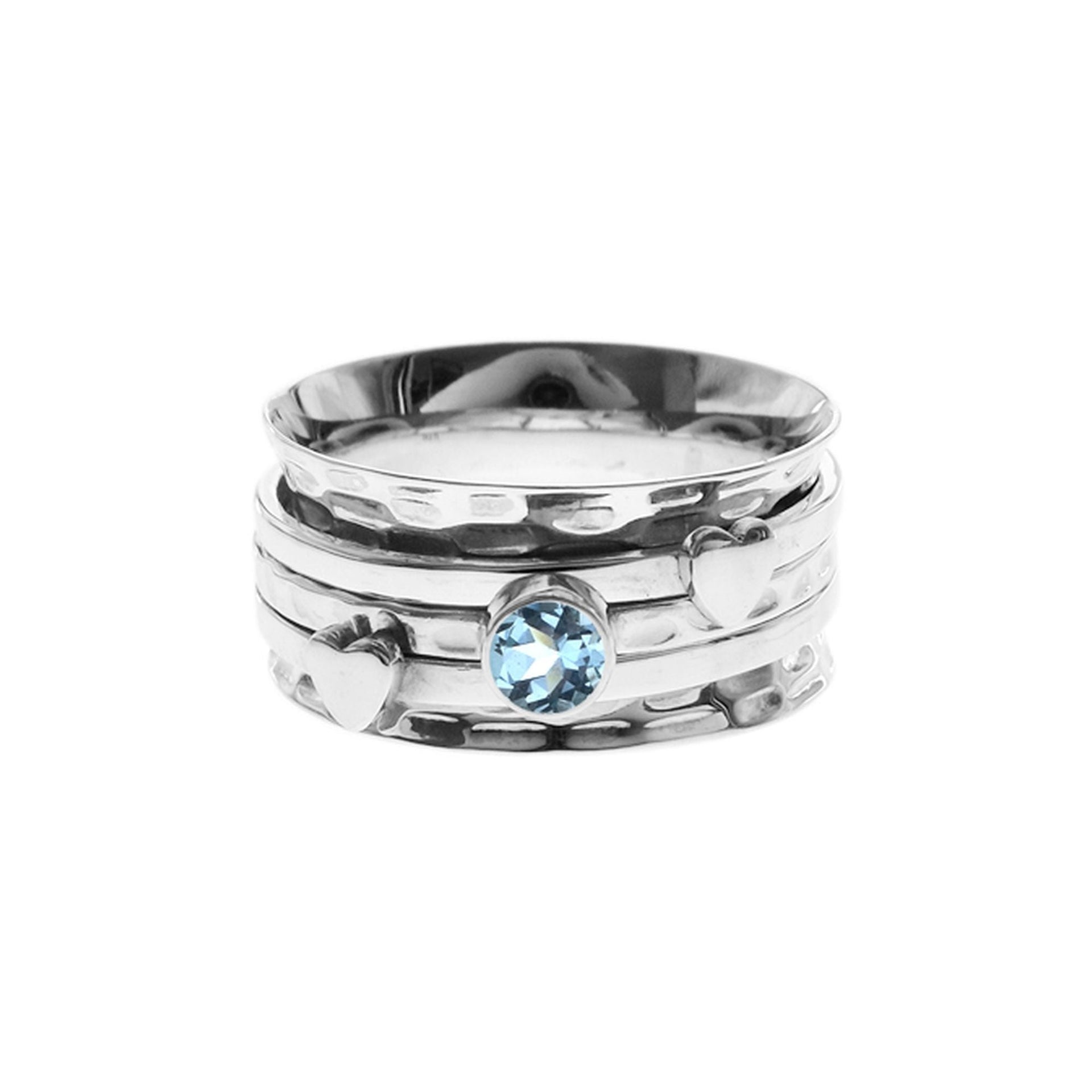 Lexi triple band hearts & blue topaz spinning ring