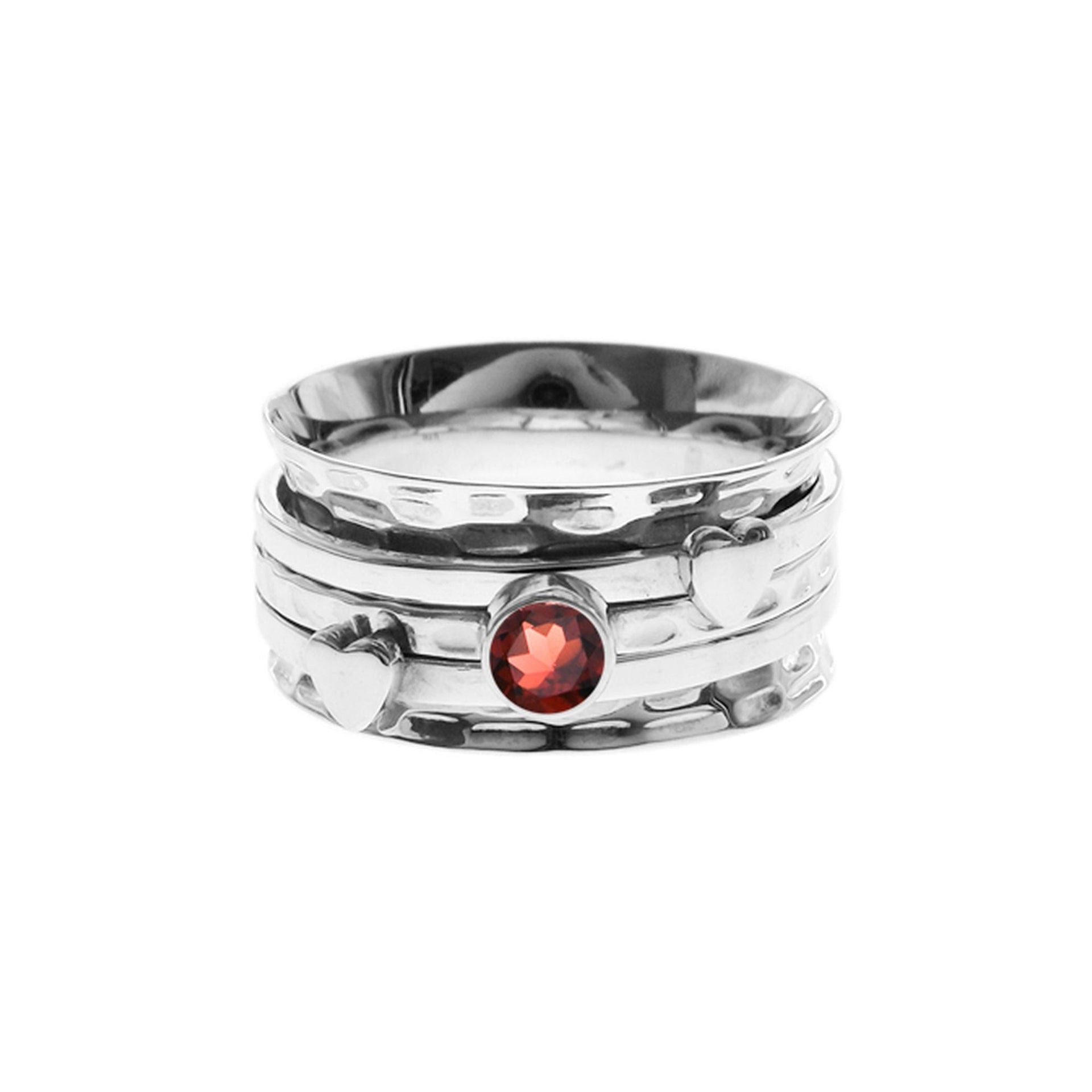 Lexi triple band hearts & garnet facet spinning ring