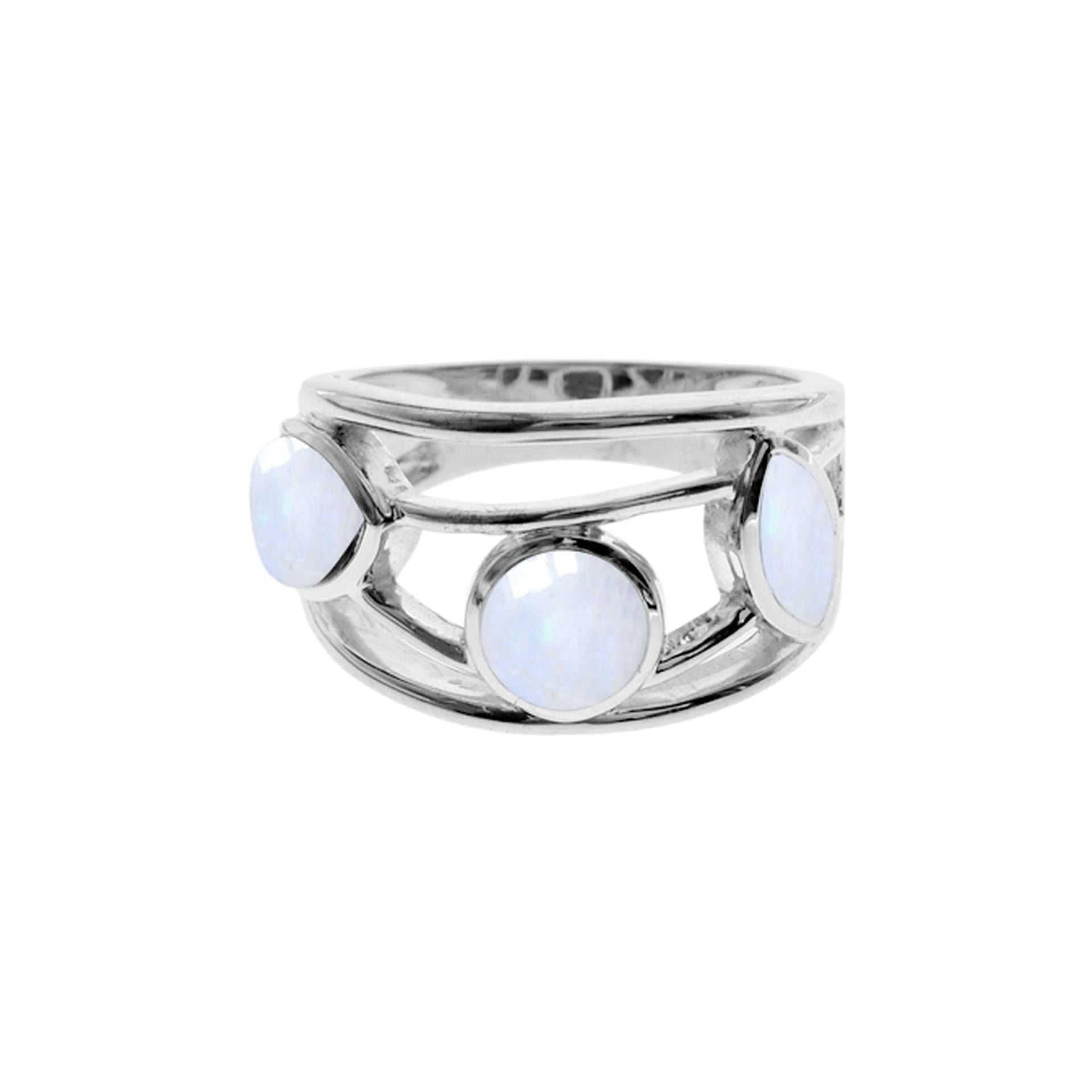 Amy trillion-cut round & marquis rainbow moonstone ring