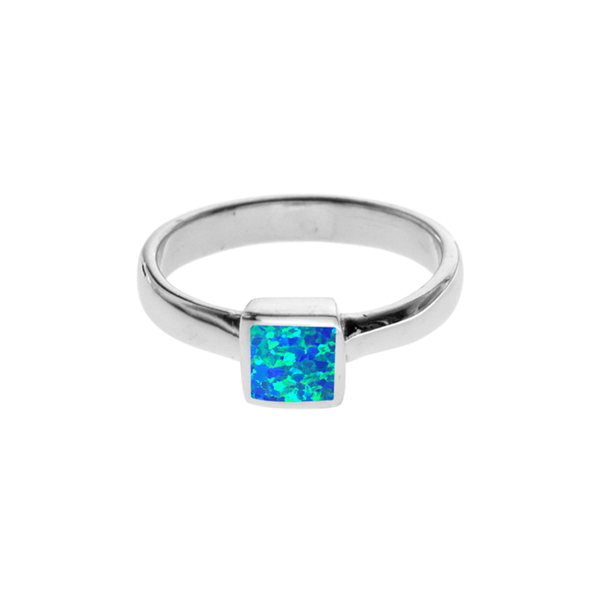 Diana square inlaid blue opalique ring