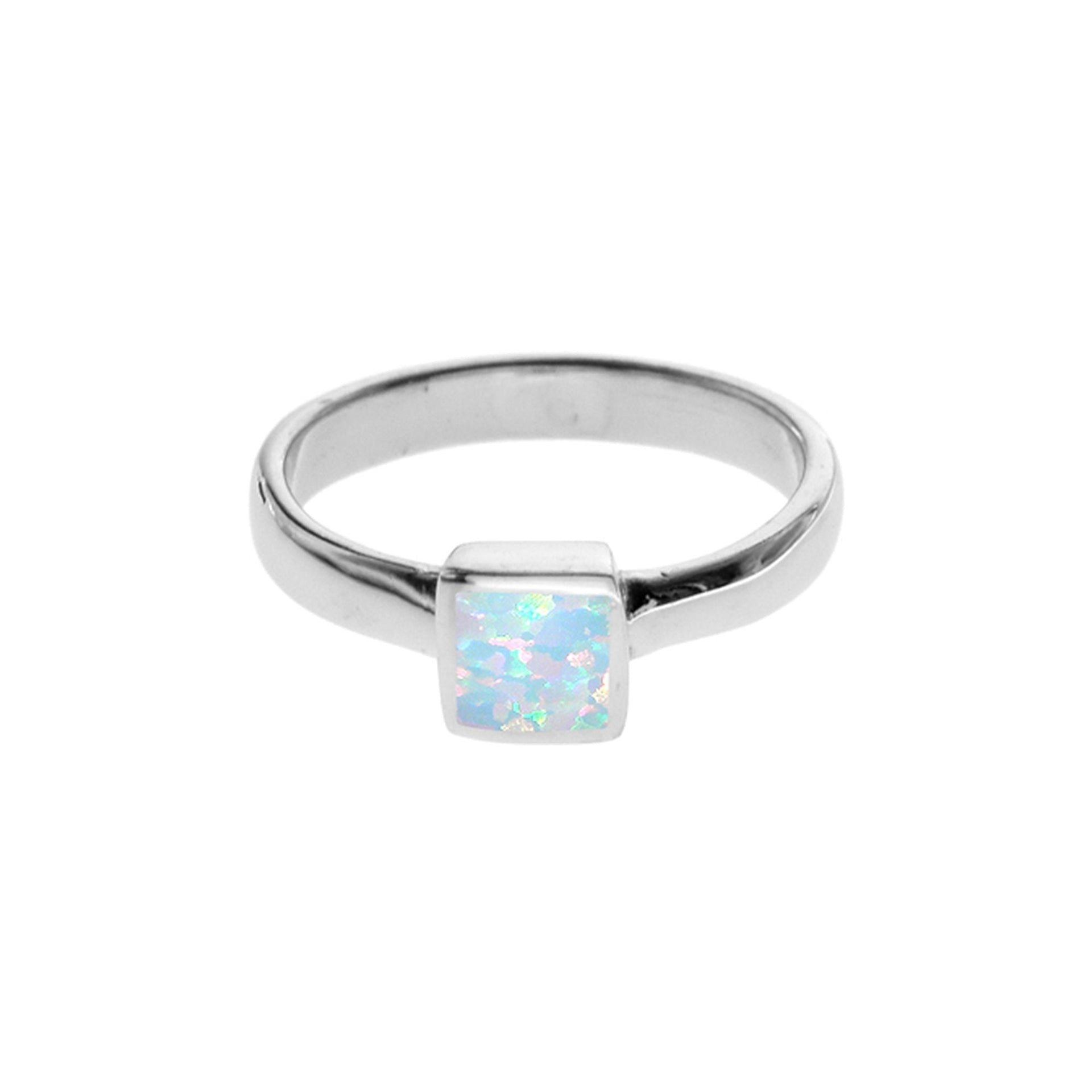Diana square inlaid white opalique ring