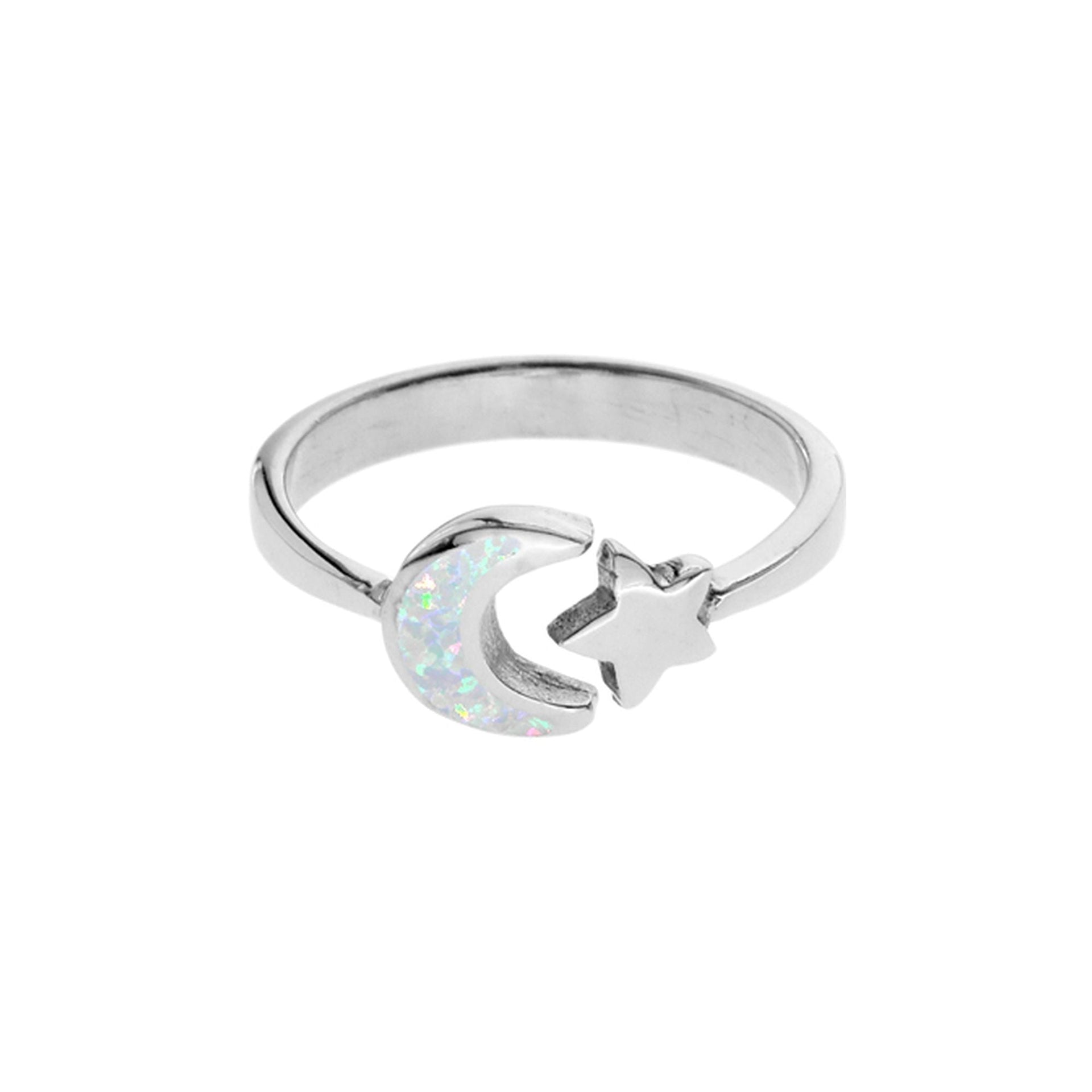 Sasha white opalique inlaid moon & star ring