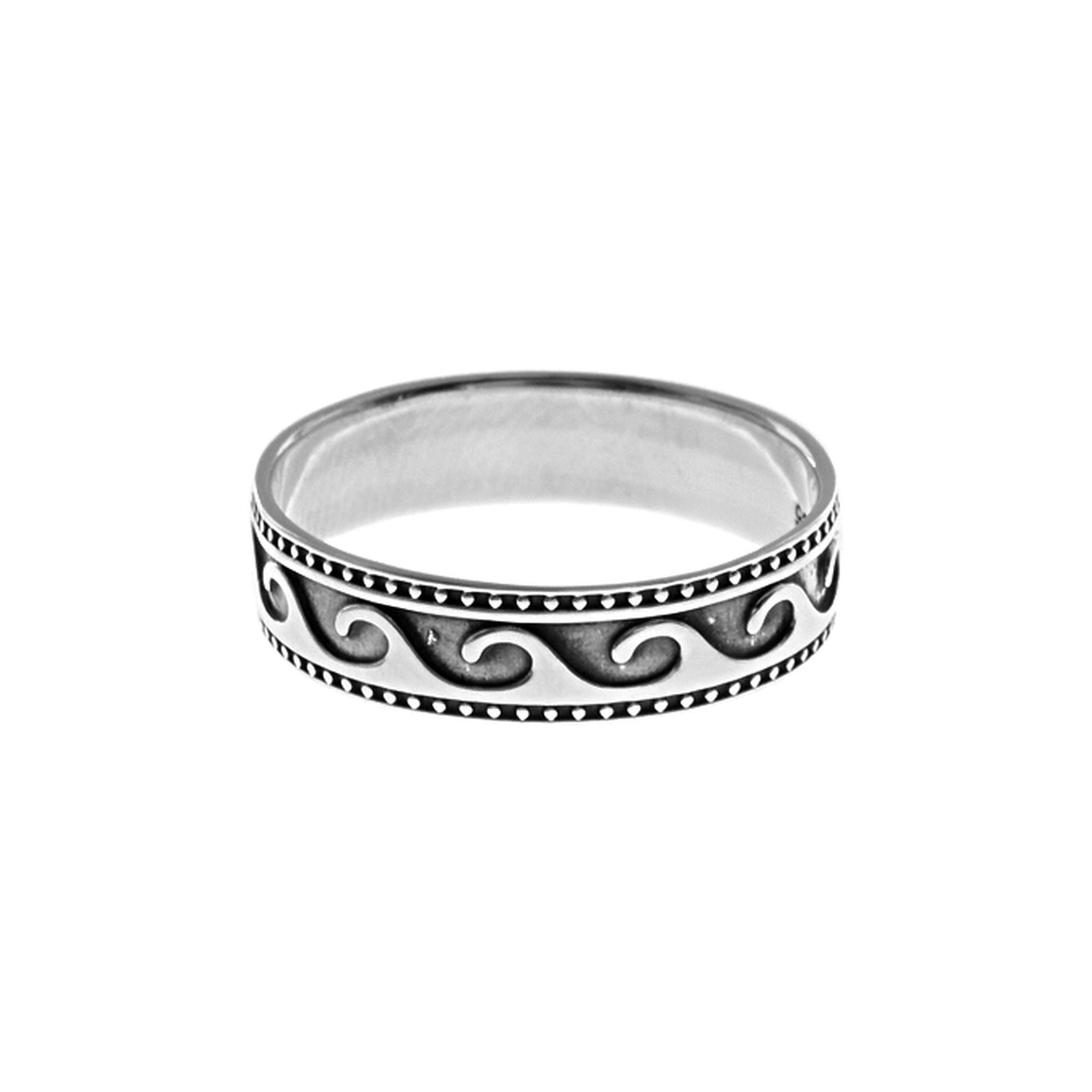 Mila oxidised band ring with wave detailing
