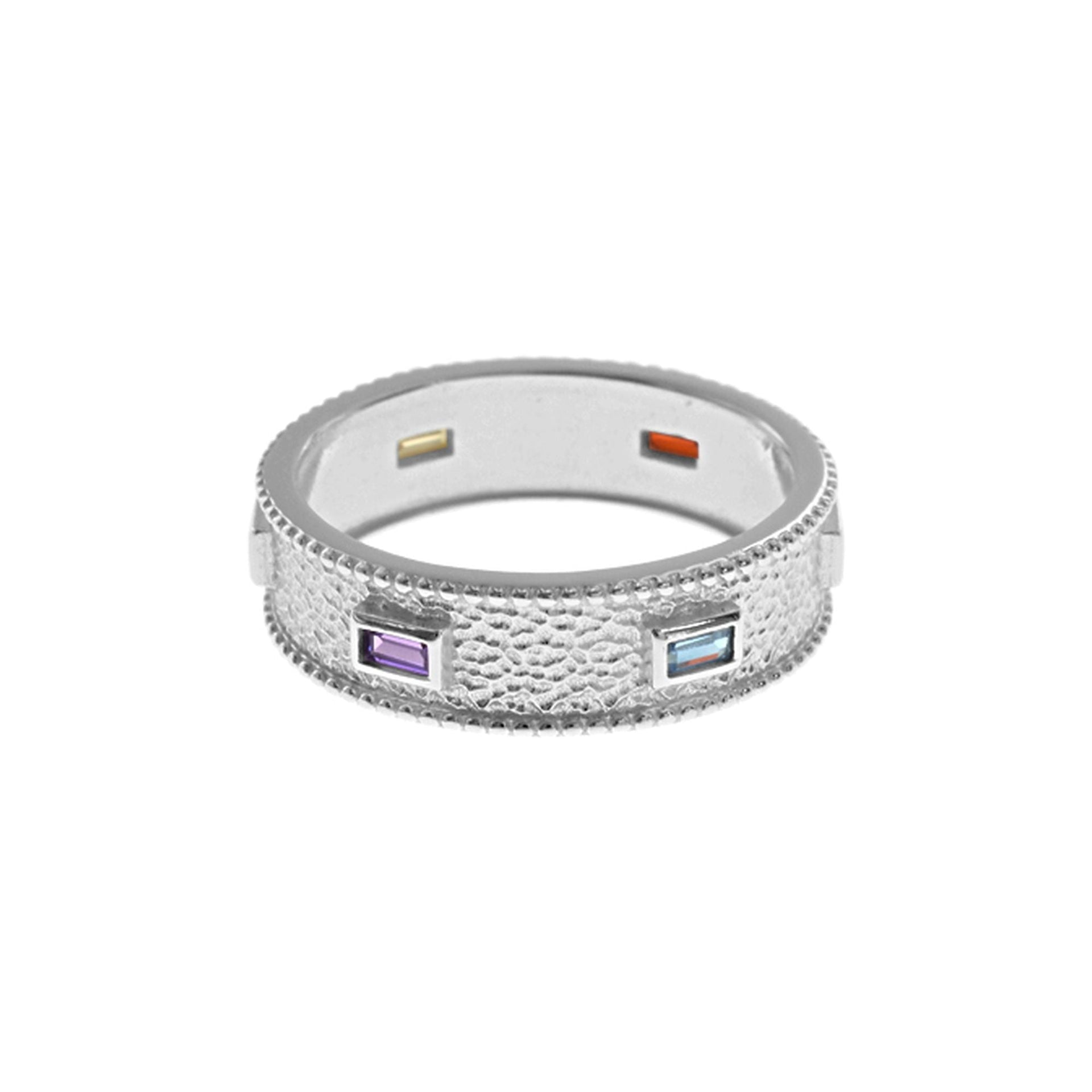 Heidi textured flat band multi-colour CZ ring