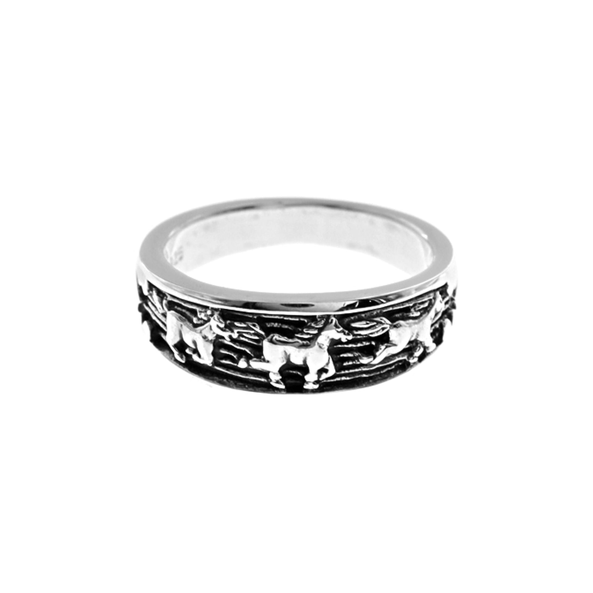 Galloping horses ring with oxidised detail