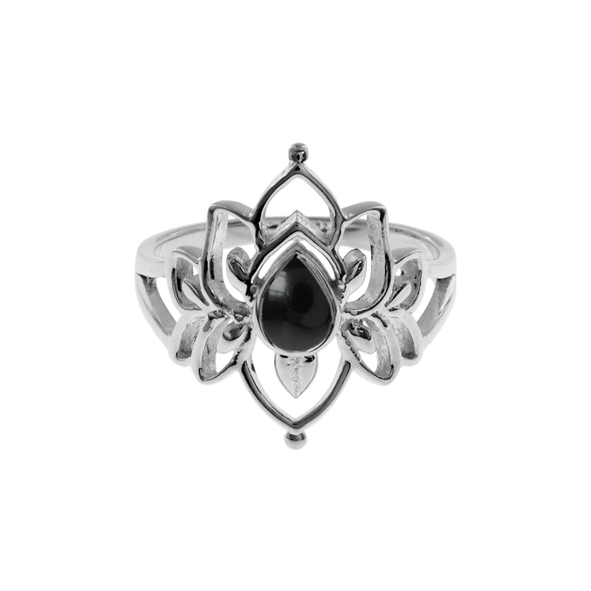Catalina lotus flower black onyx ring