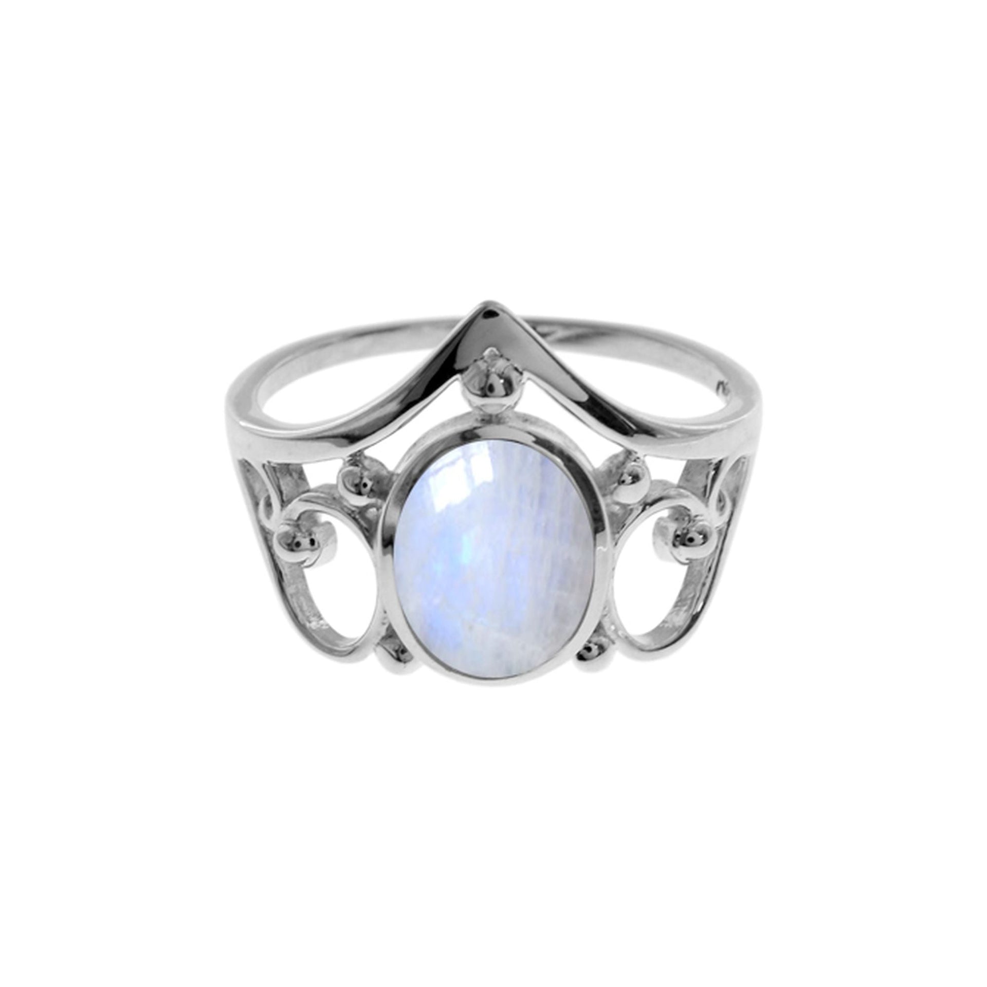 Lola abstract filigree oval rainbow moonstone ring