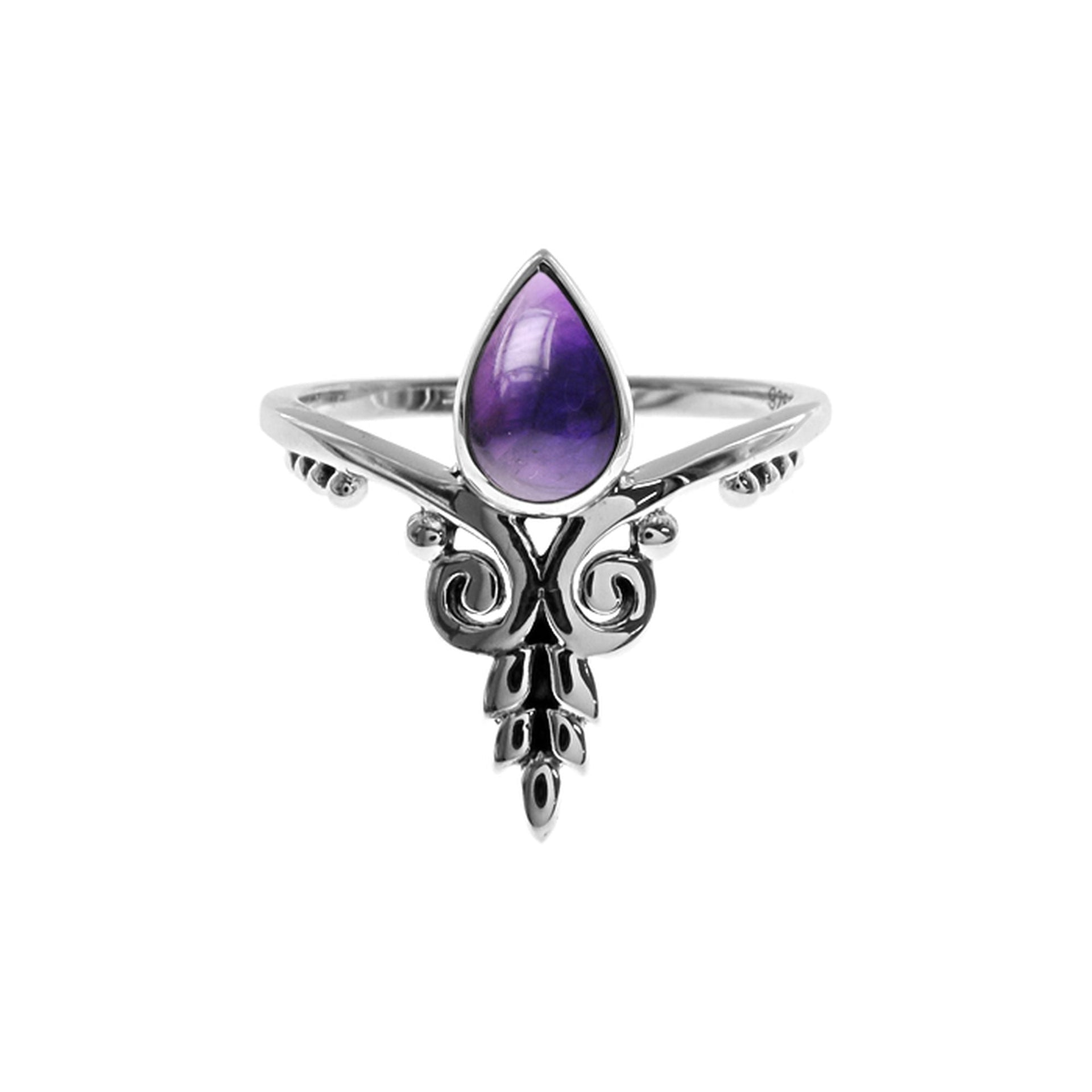 Catalina floral chevron amethyst teardrop ring
