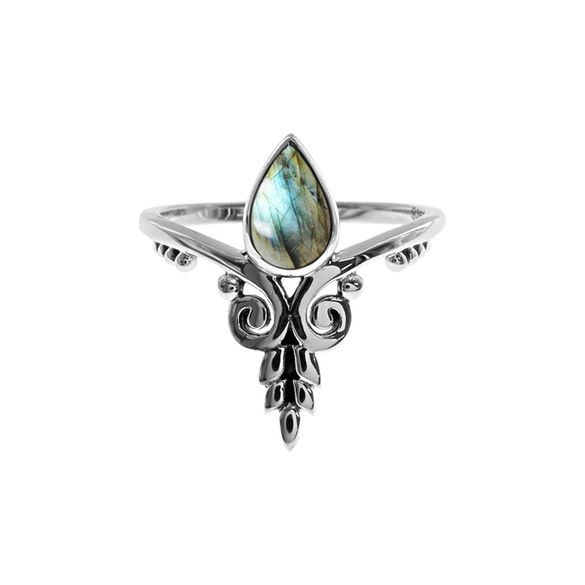 Catalina floral chevron labradorite teardrop ring