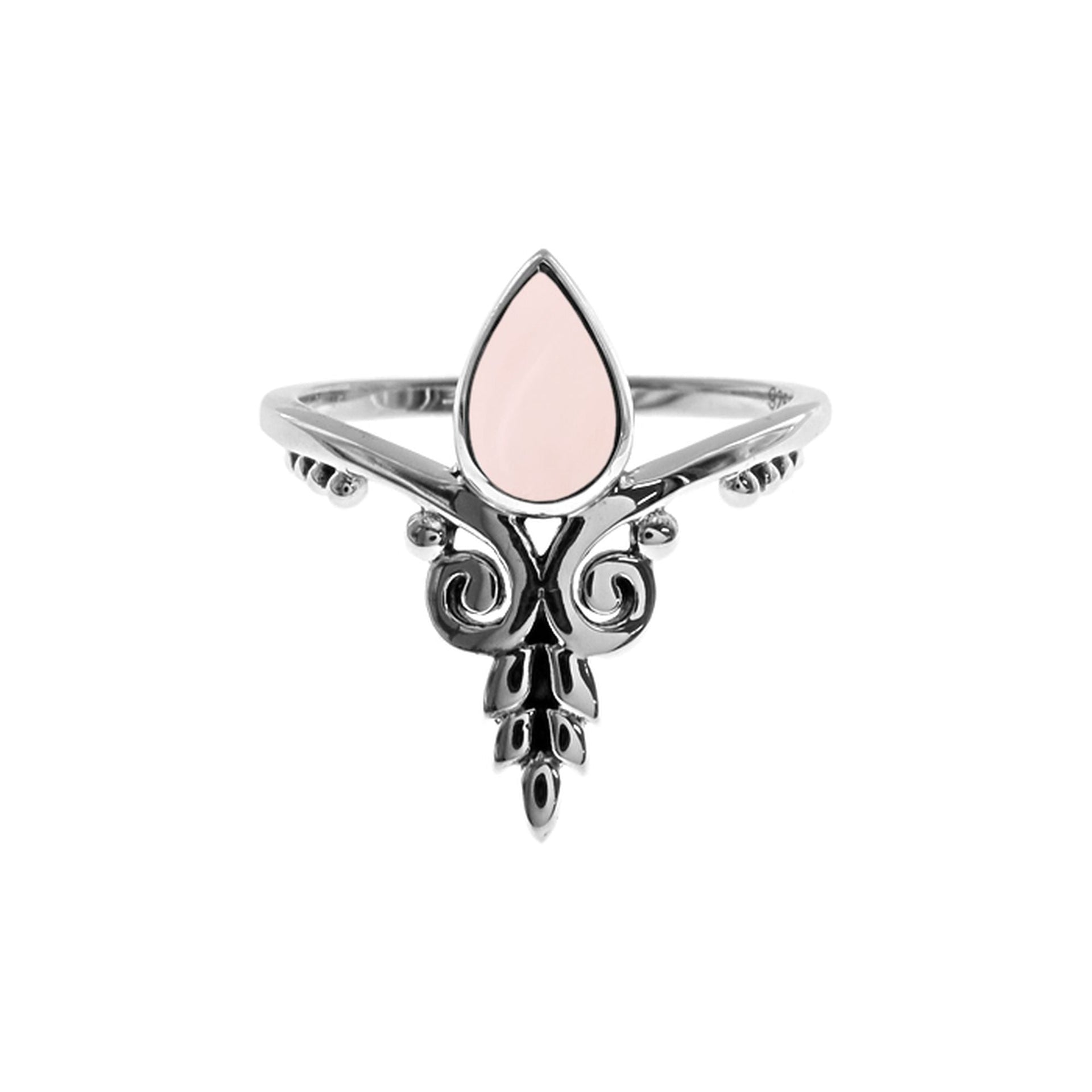 Catalina floral chevron rose quartz teardrop ring