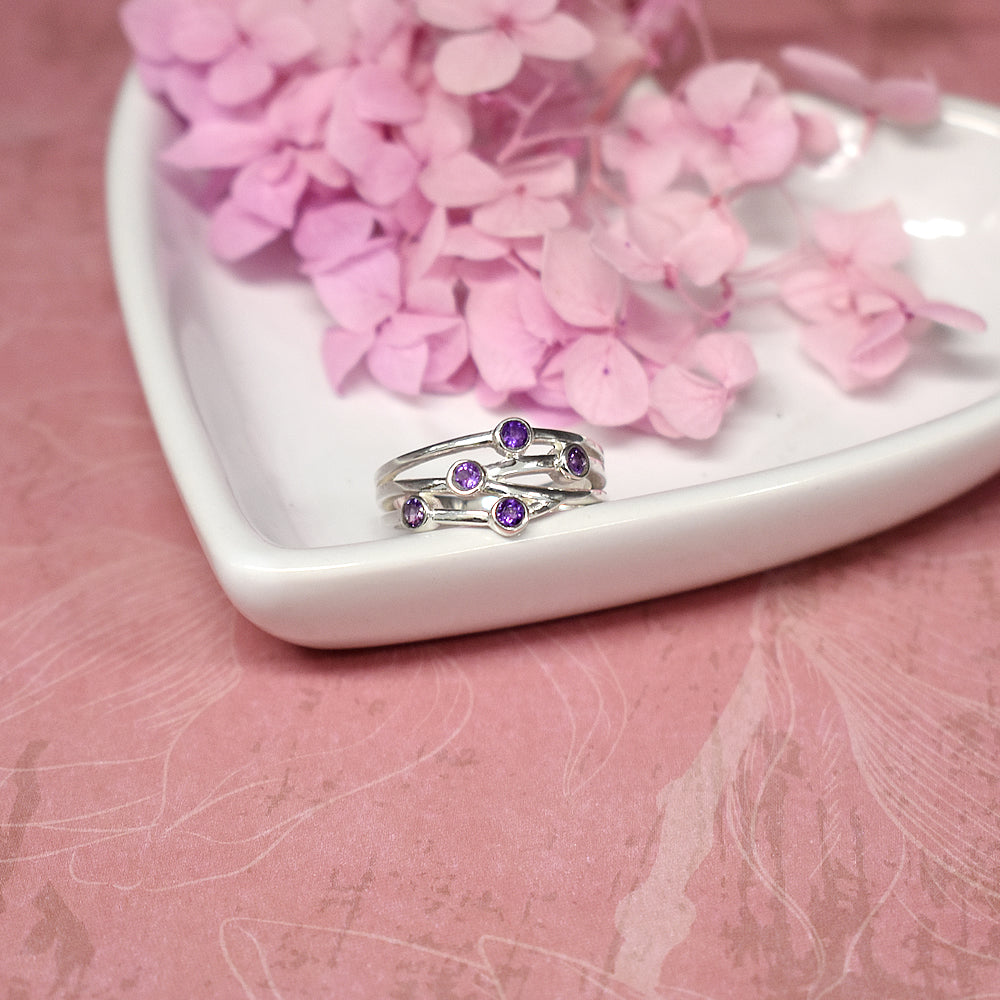Ivy five amethyst facet vine style ring