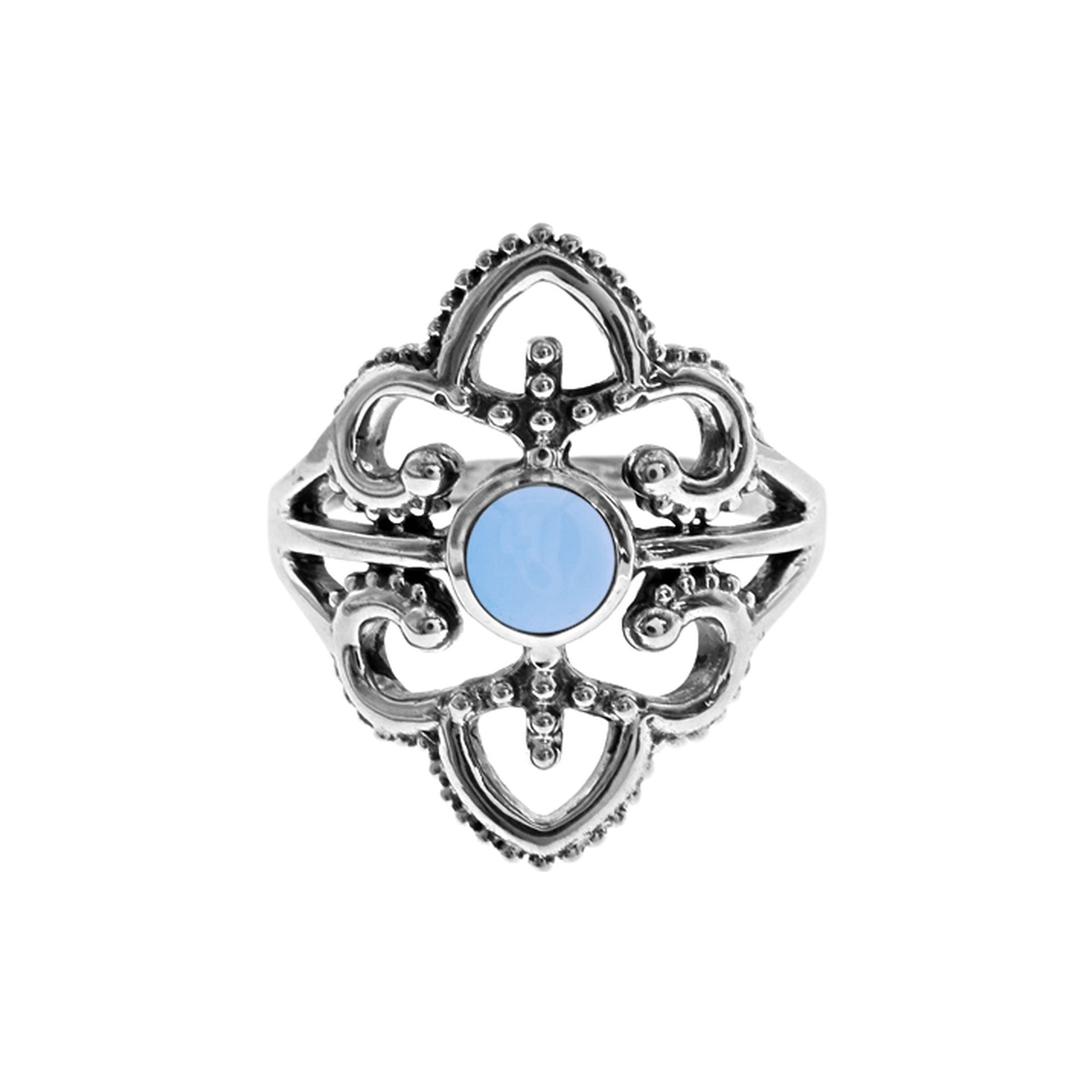 Isla tribal shield blue chalcedony ring