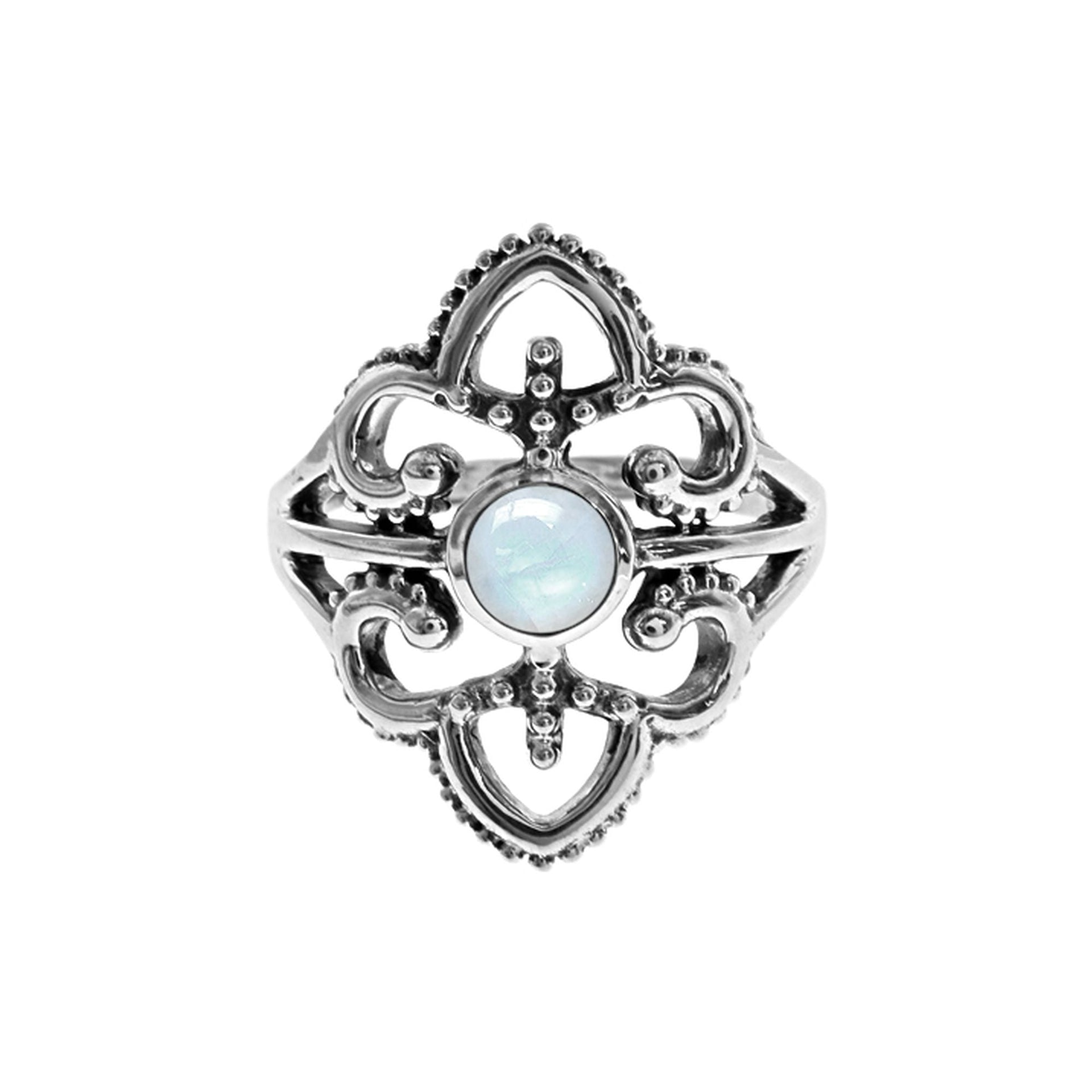Isla tribal shield rainbow moonstone ring