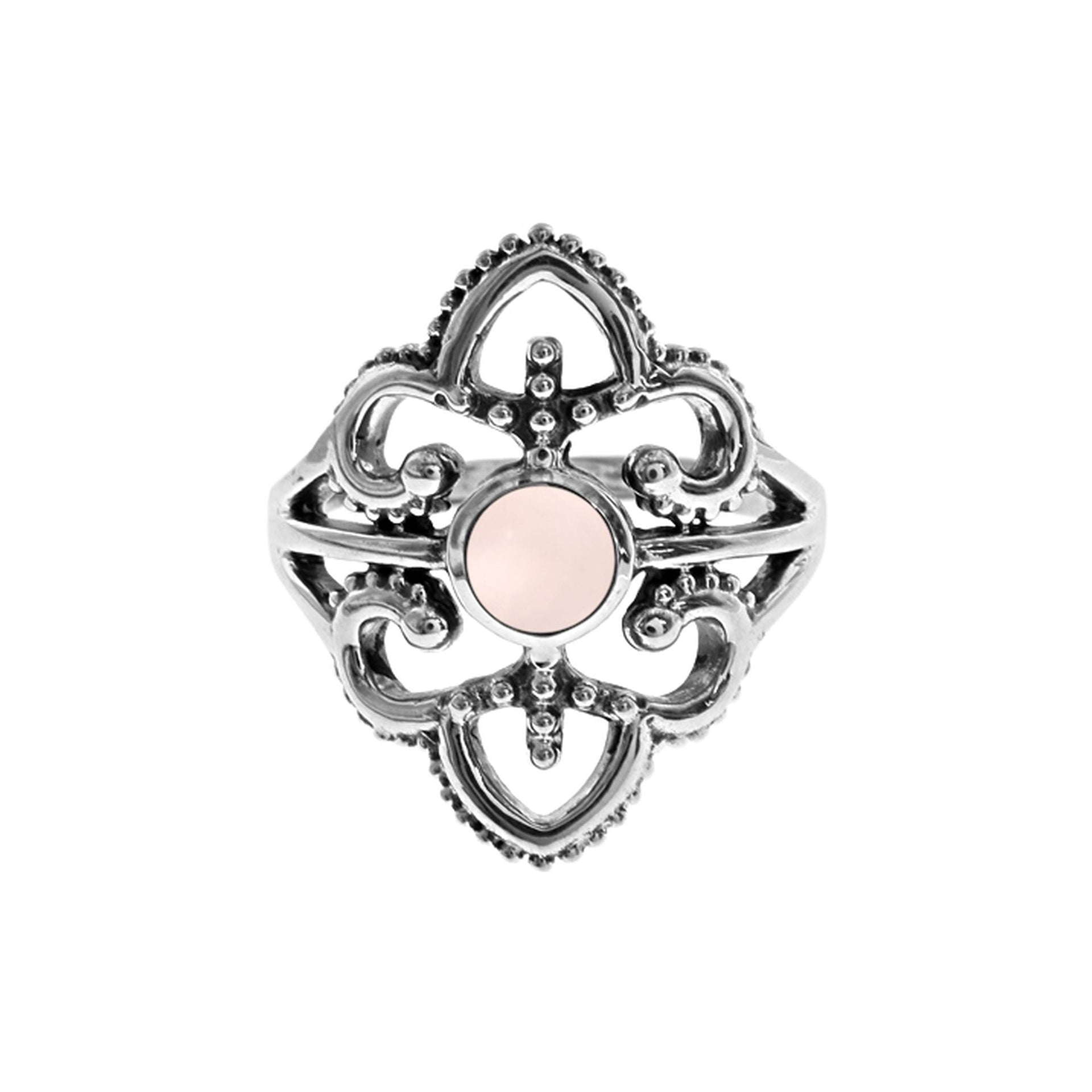 Isla tribal shield rose quartz ring