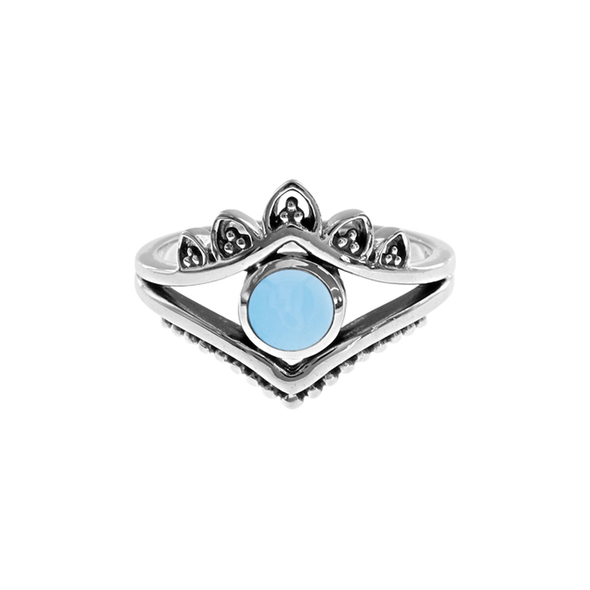 Catalina ornate chevron blue chalcedony ring