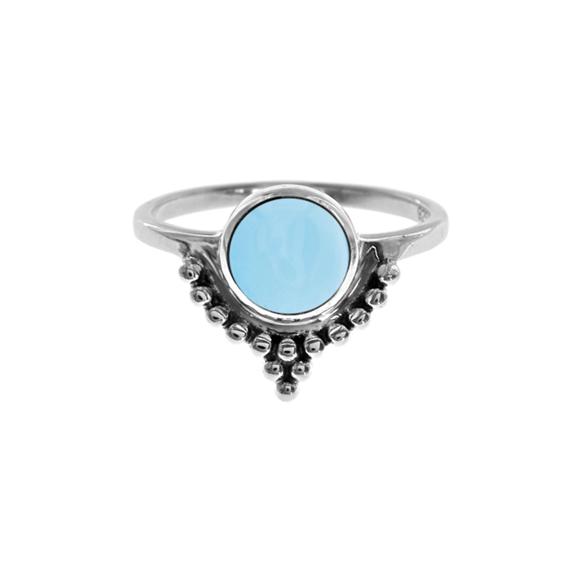 Catalina blue chalcedony chevron with ball detail ring