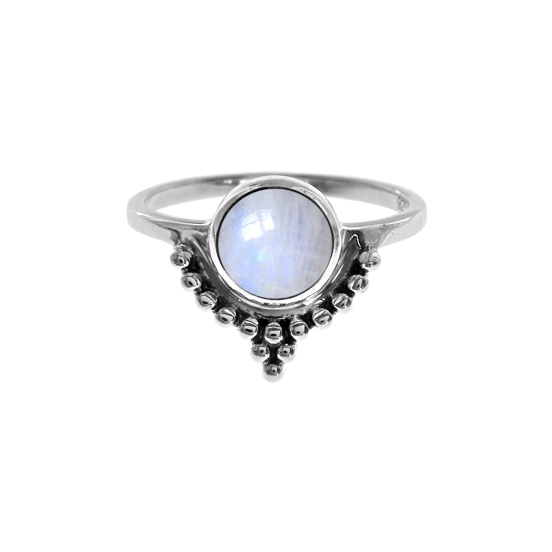Catalina rainbow moonstone chevron with ball detail ring