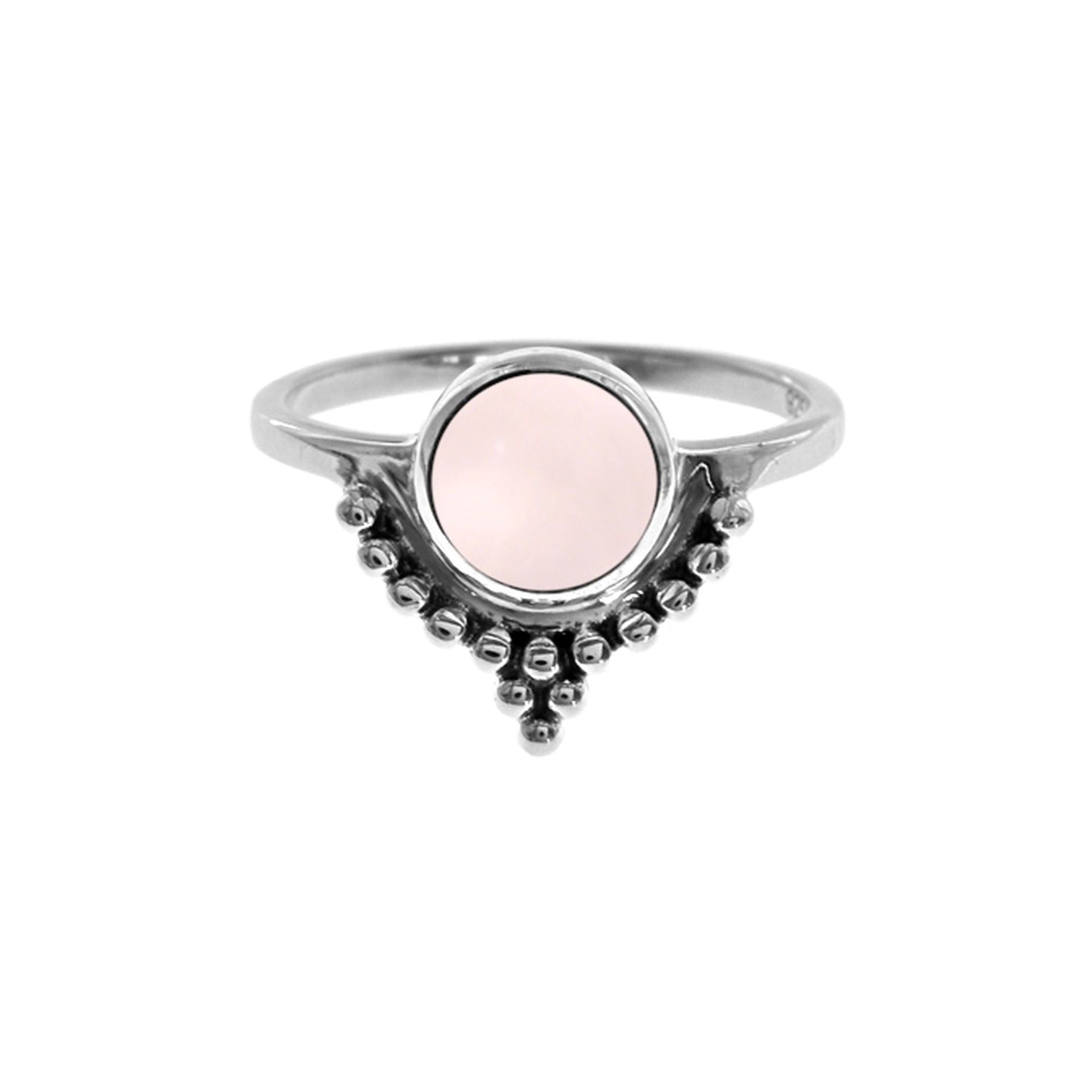 Catalina rose quartz chevron with ball detail ring
