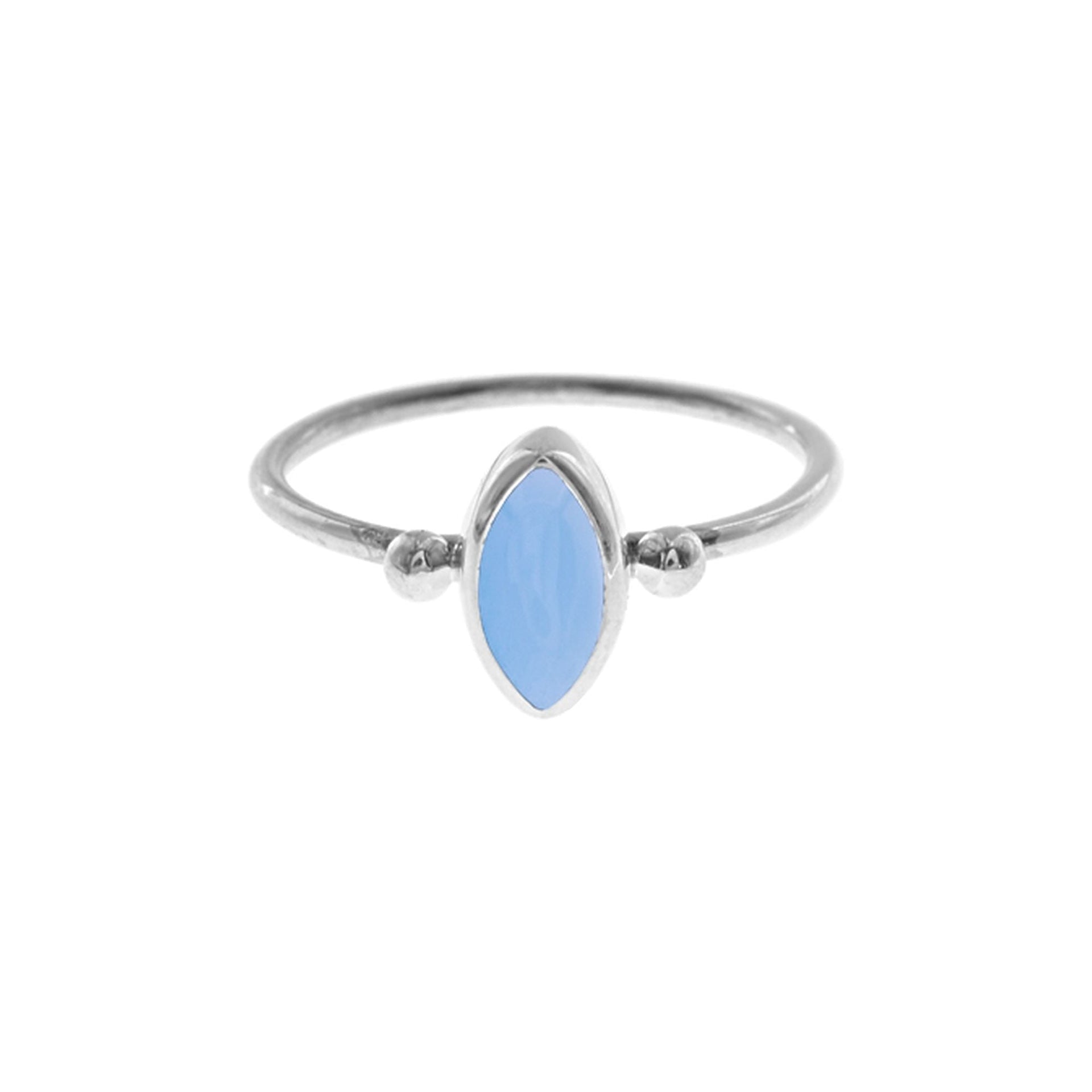 Bridget blue chalcedony marquis with bead detail ring