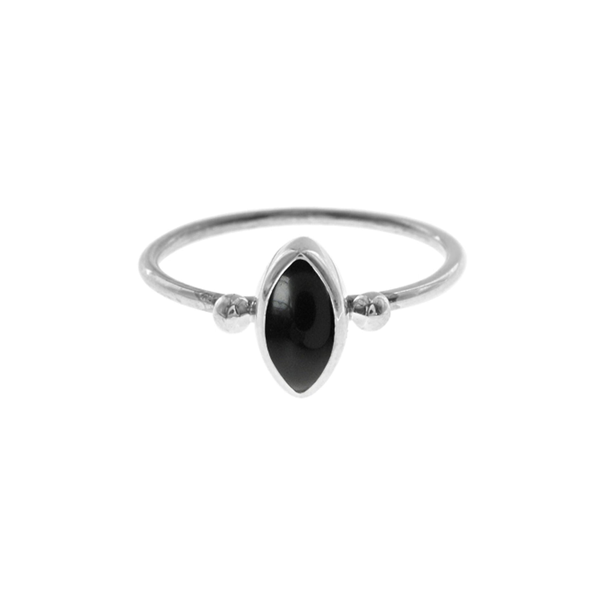 Bridget black onyx marquis with bead detail ring