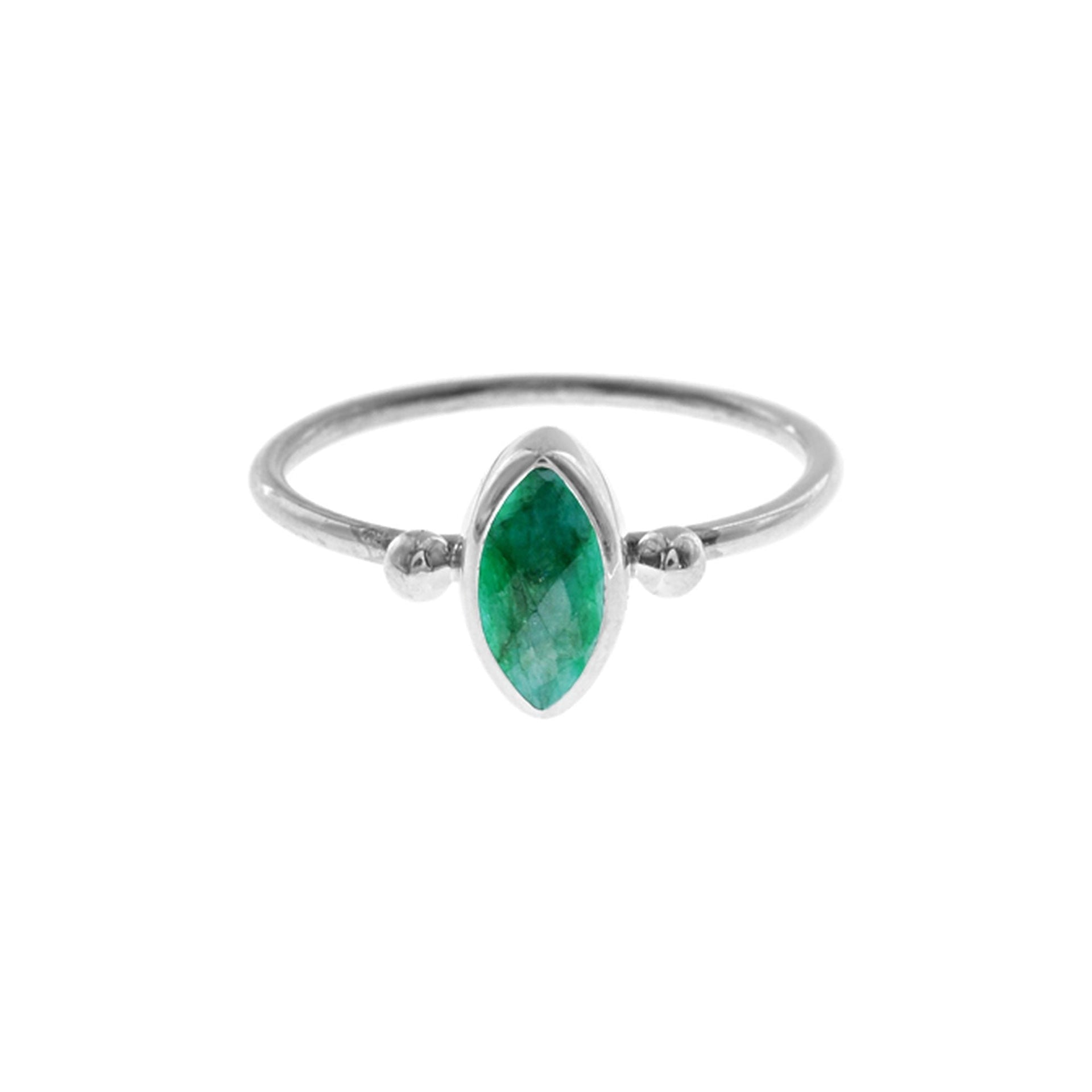 Bridget emerald quartz marquis with bead detail ring
