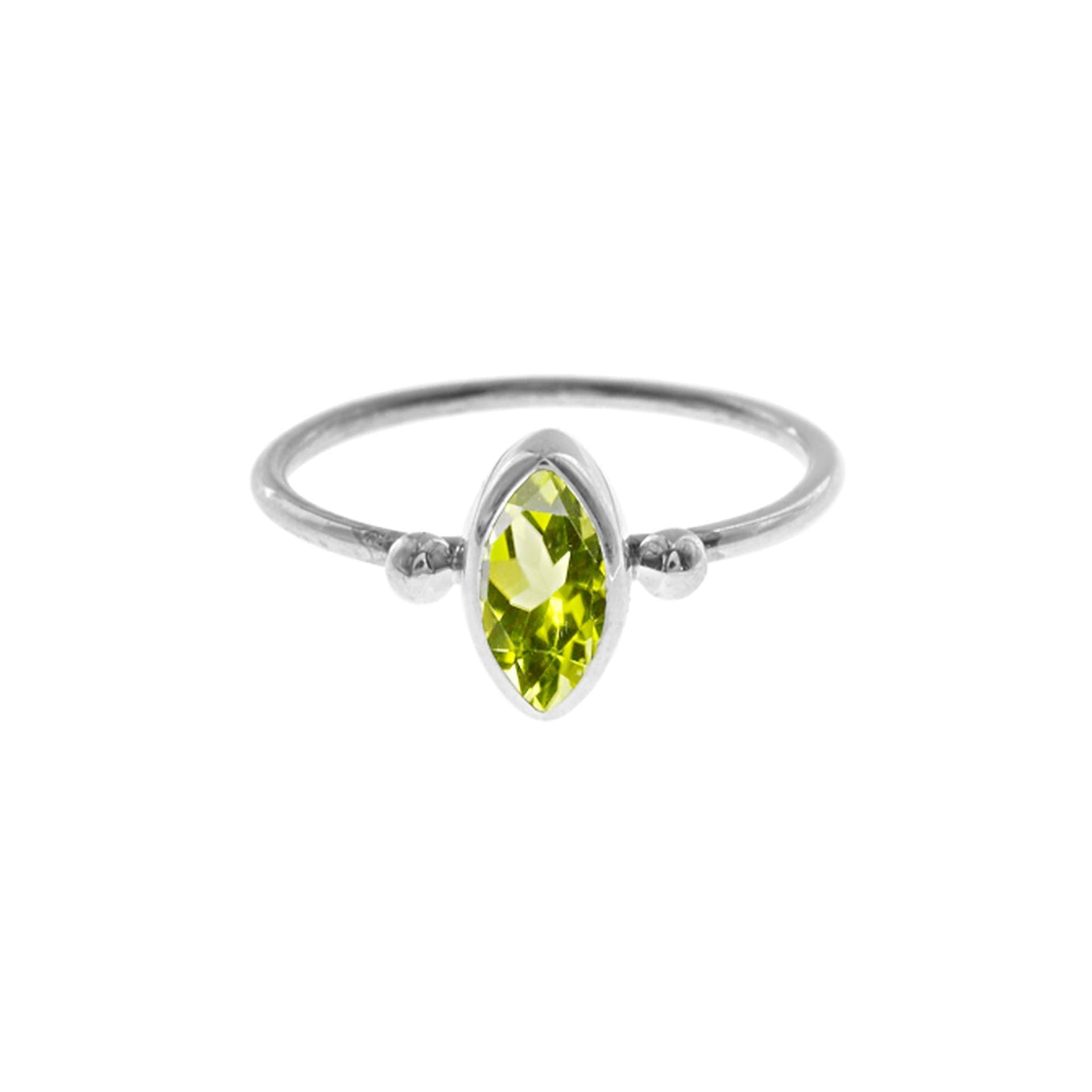 Bridget peridot facet marquis with bead detail ring