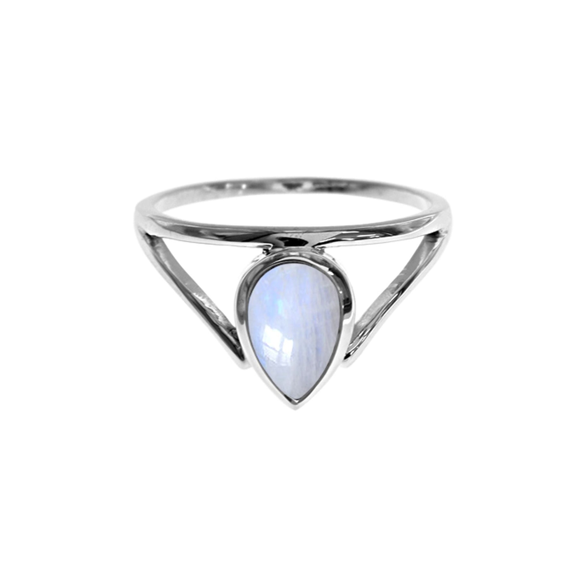 Ivy teardrop rainbow moonstone open chevron ring