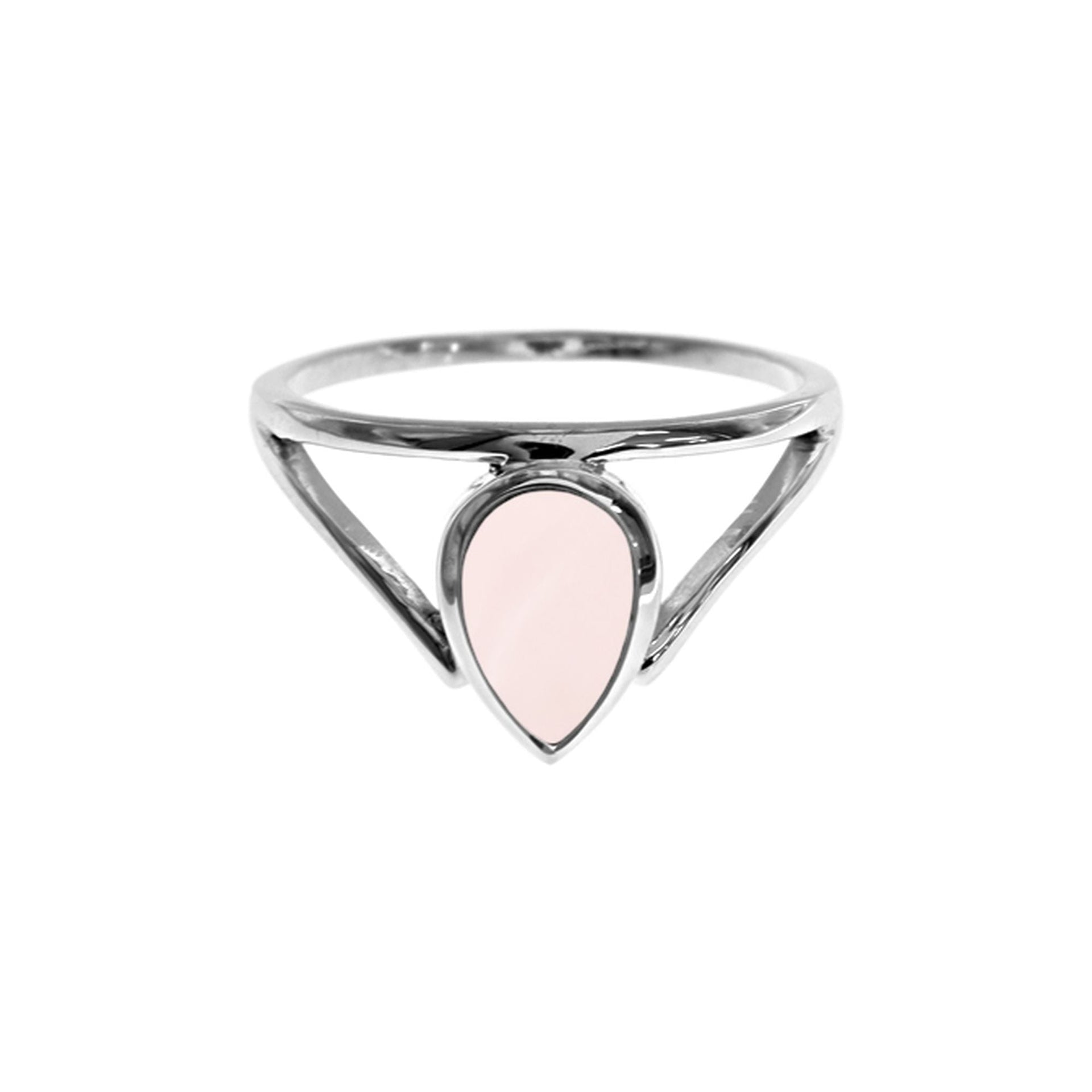 Ivy teardrop rose quartz open chevron ring