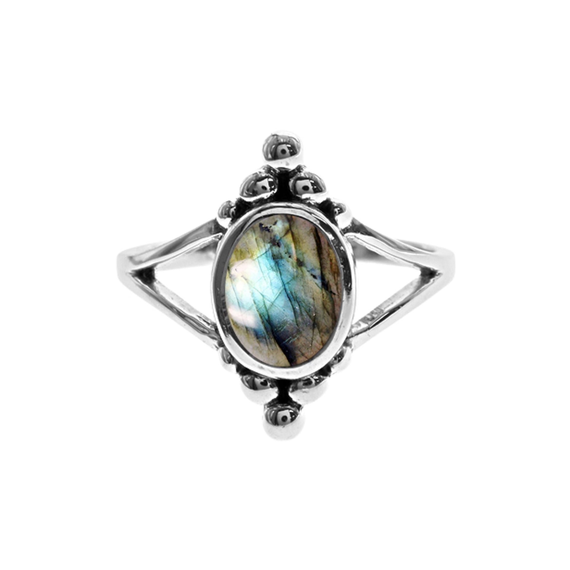 Catalina and labradorite split band ring