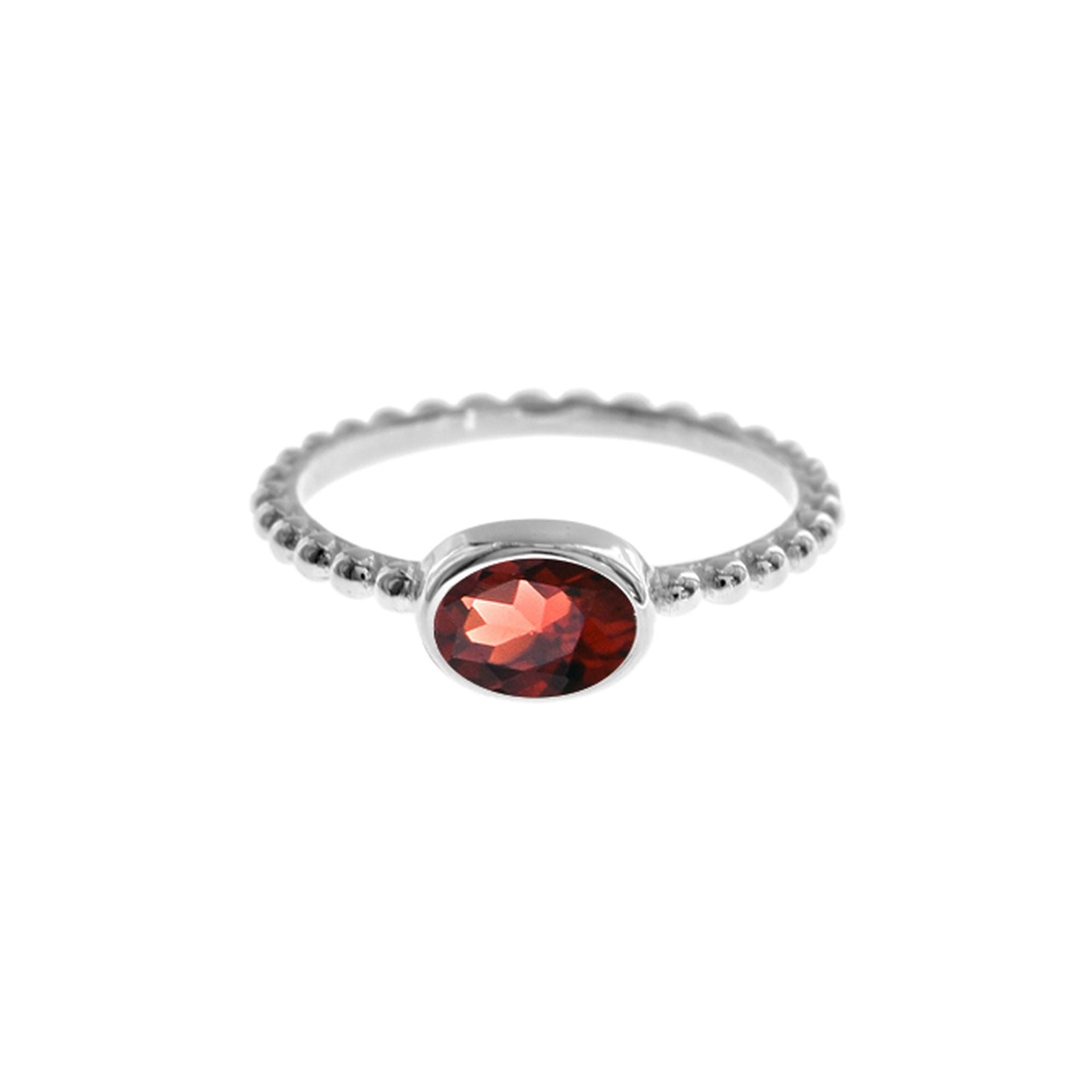 Lola oval garnet facet with ball detail ring