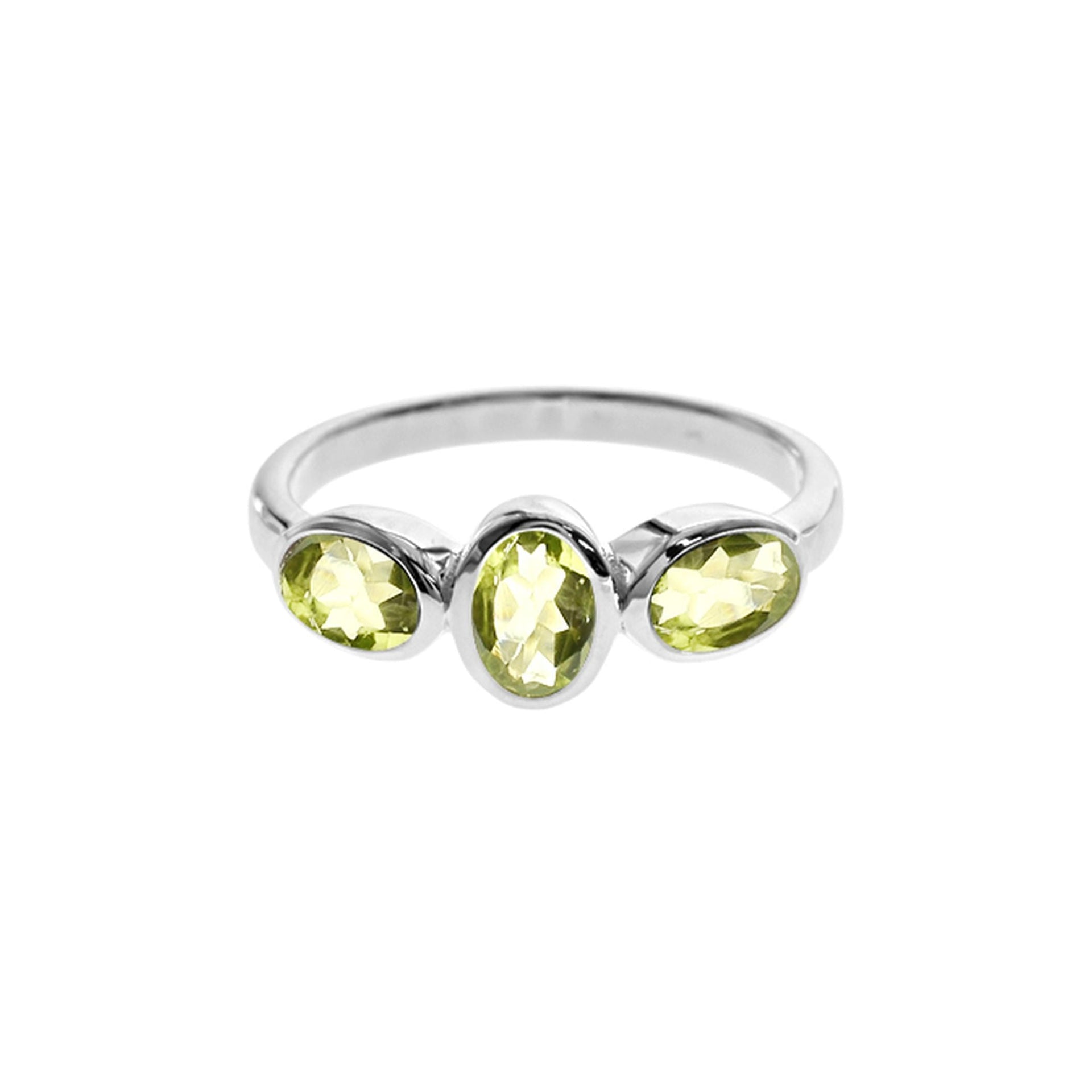 Samira triple offset oval peridot facet ring