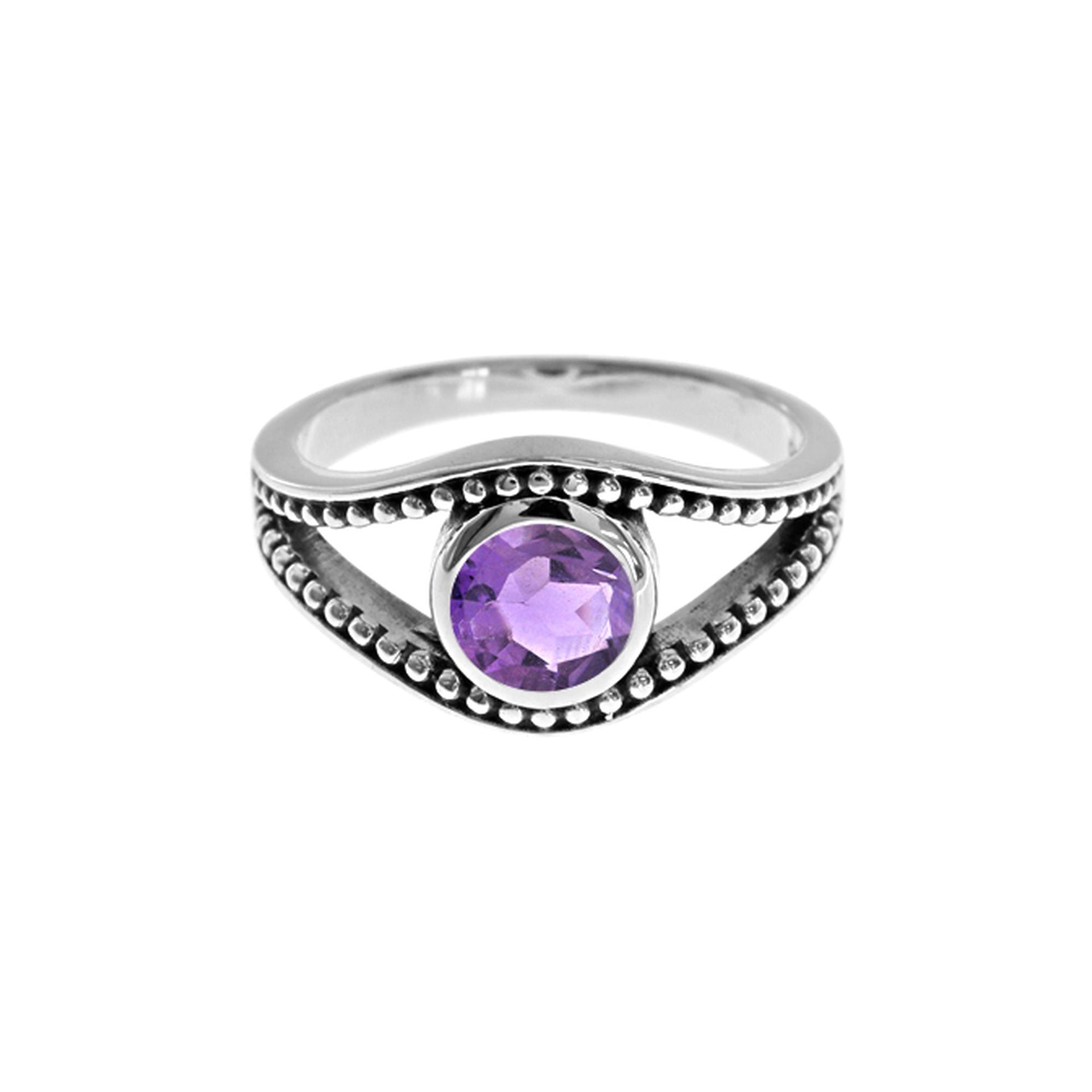 Isla amethyst facet split wave with bead detail ring