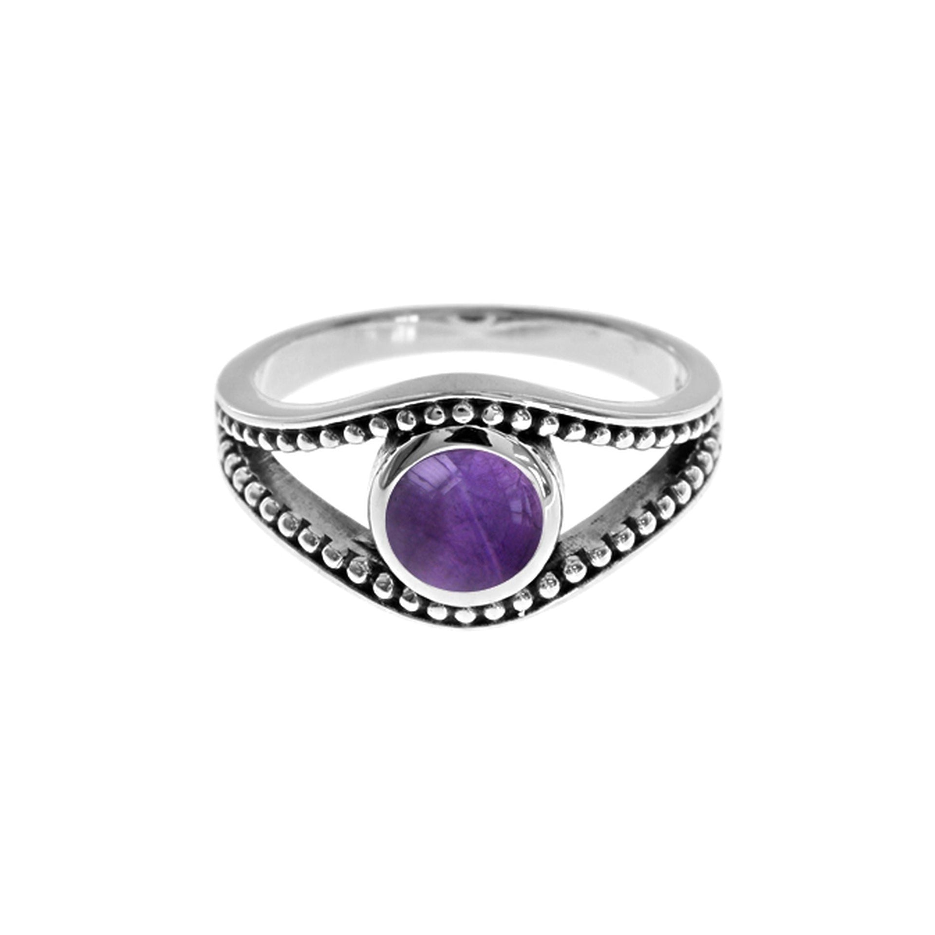 Isla amethyst split wave with bead detail ring