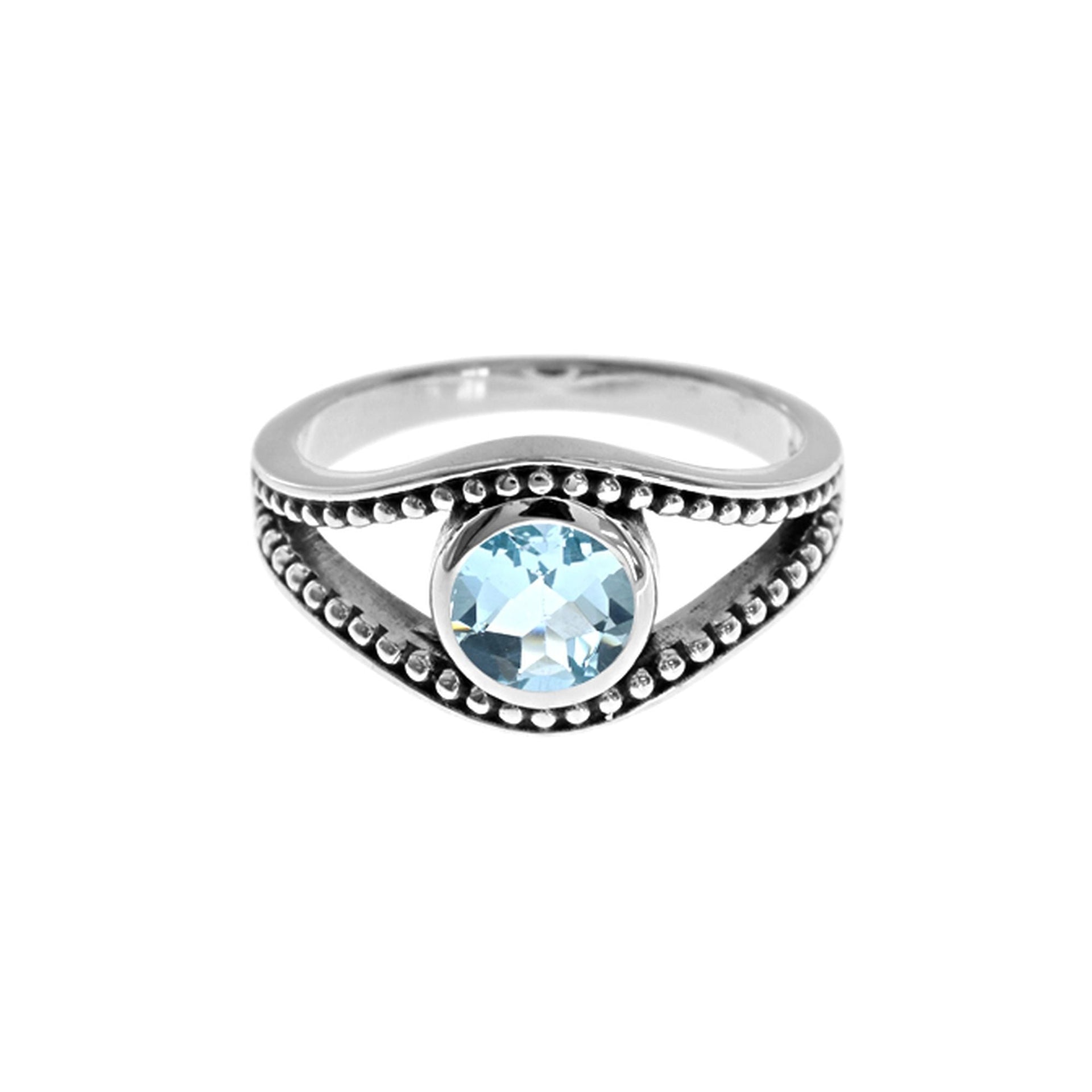 Isla blue topaz split wave with bead detail ring