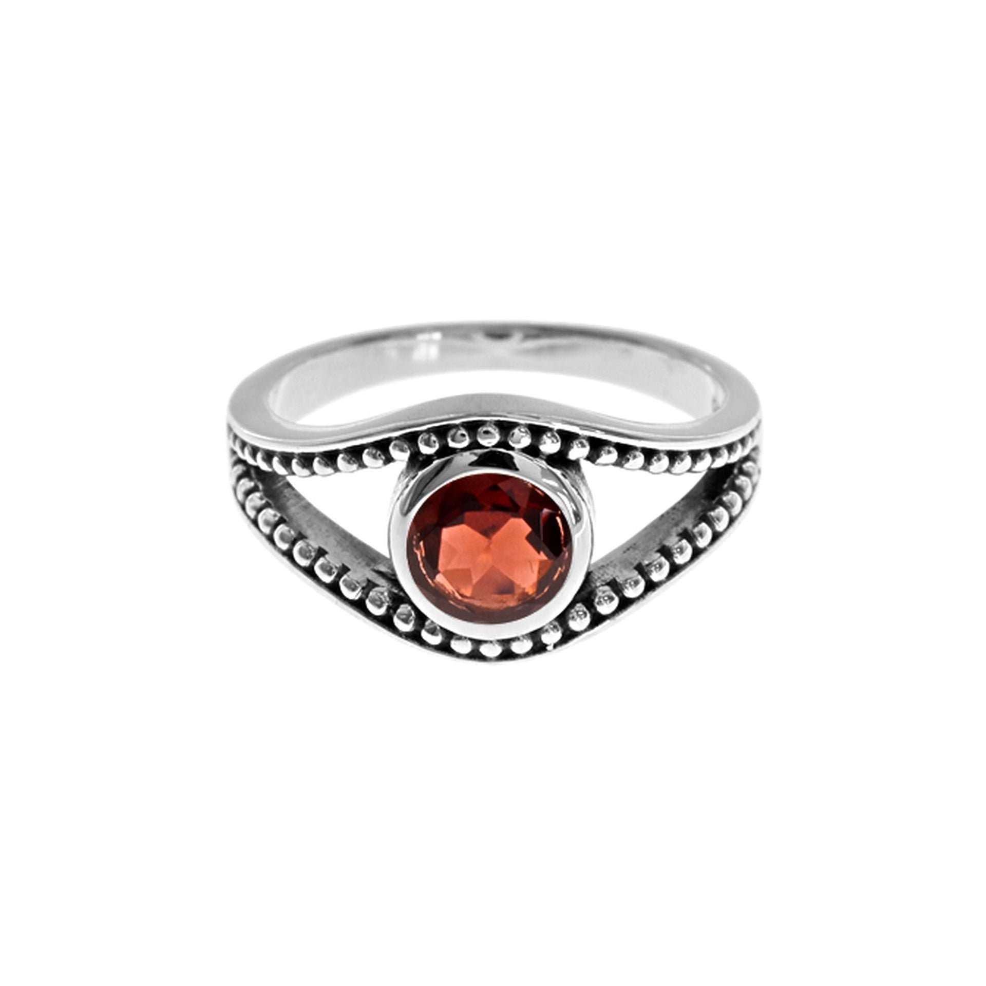 Isla garnet facet split wave with bead detail ring