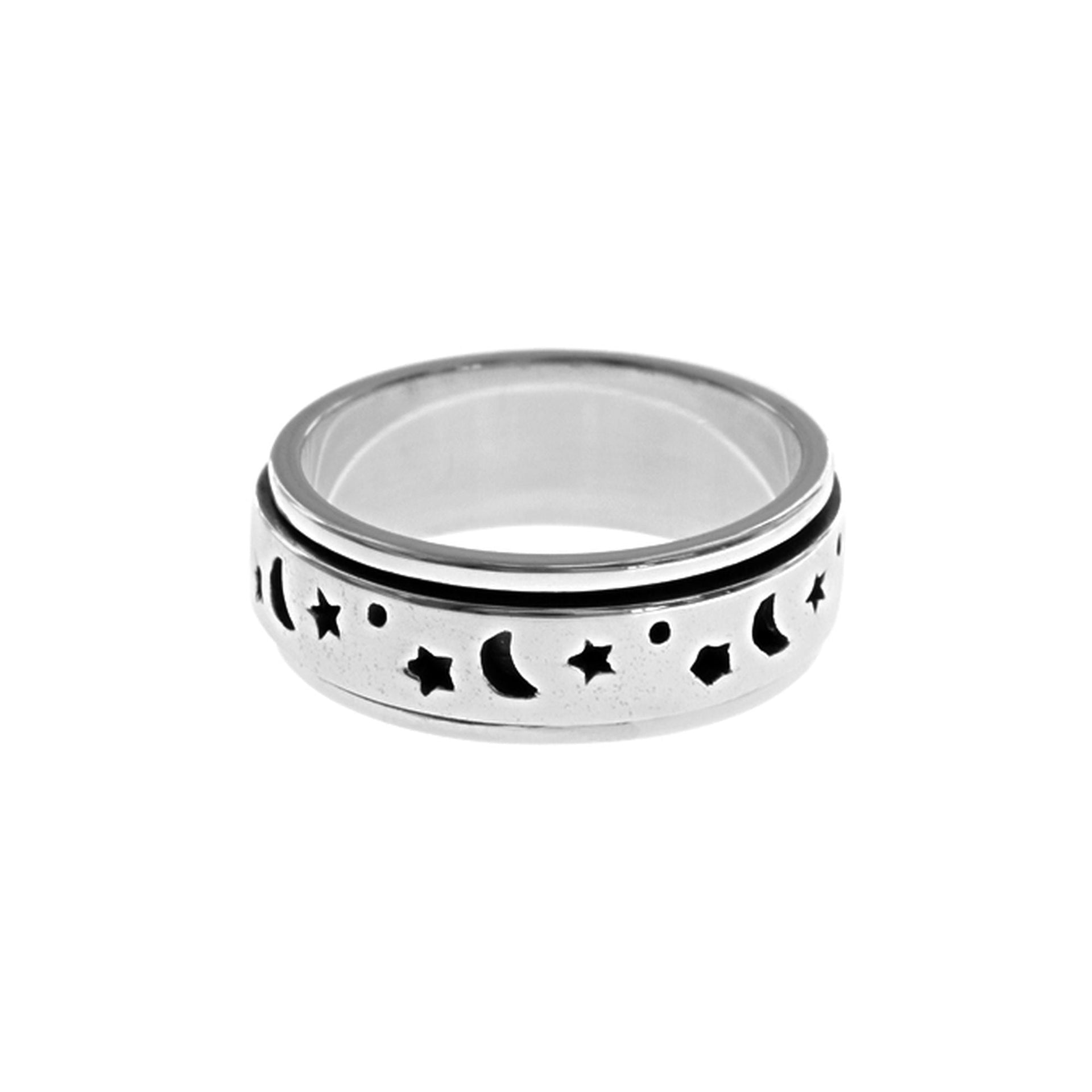 Dahna spinning band with cut out moons & stars ring