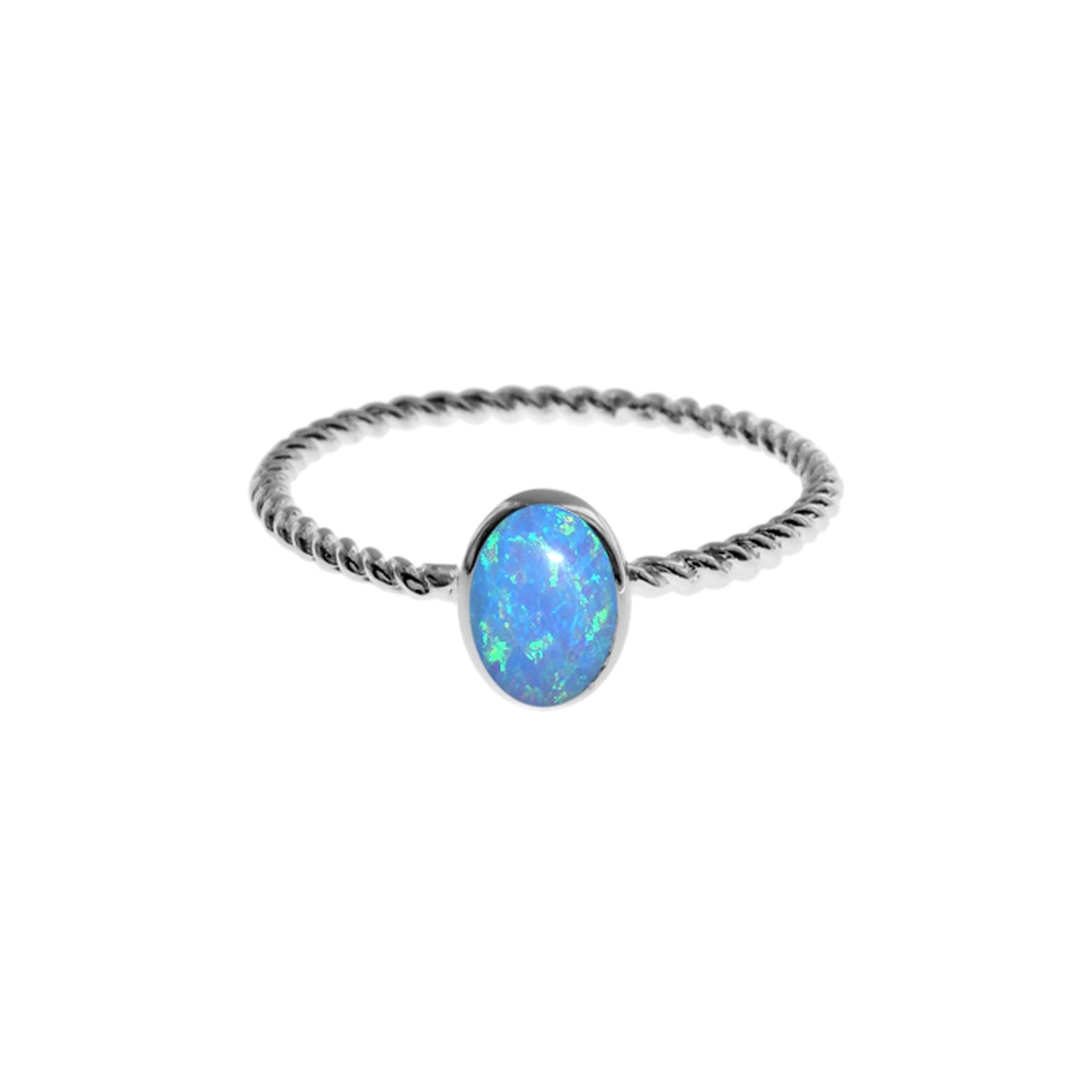 Angelica twisted band with oval blue opalique ring